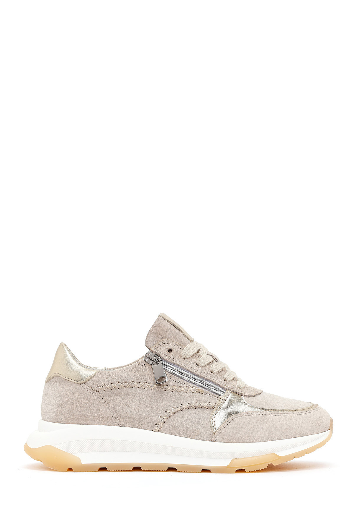Derimod Kadın Bej Bağcıklı Kalın Tabanlı Süet Deri Sneaker 26SFD371810