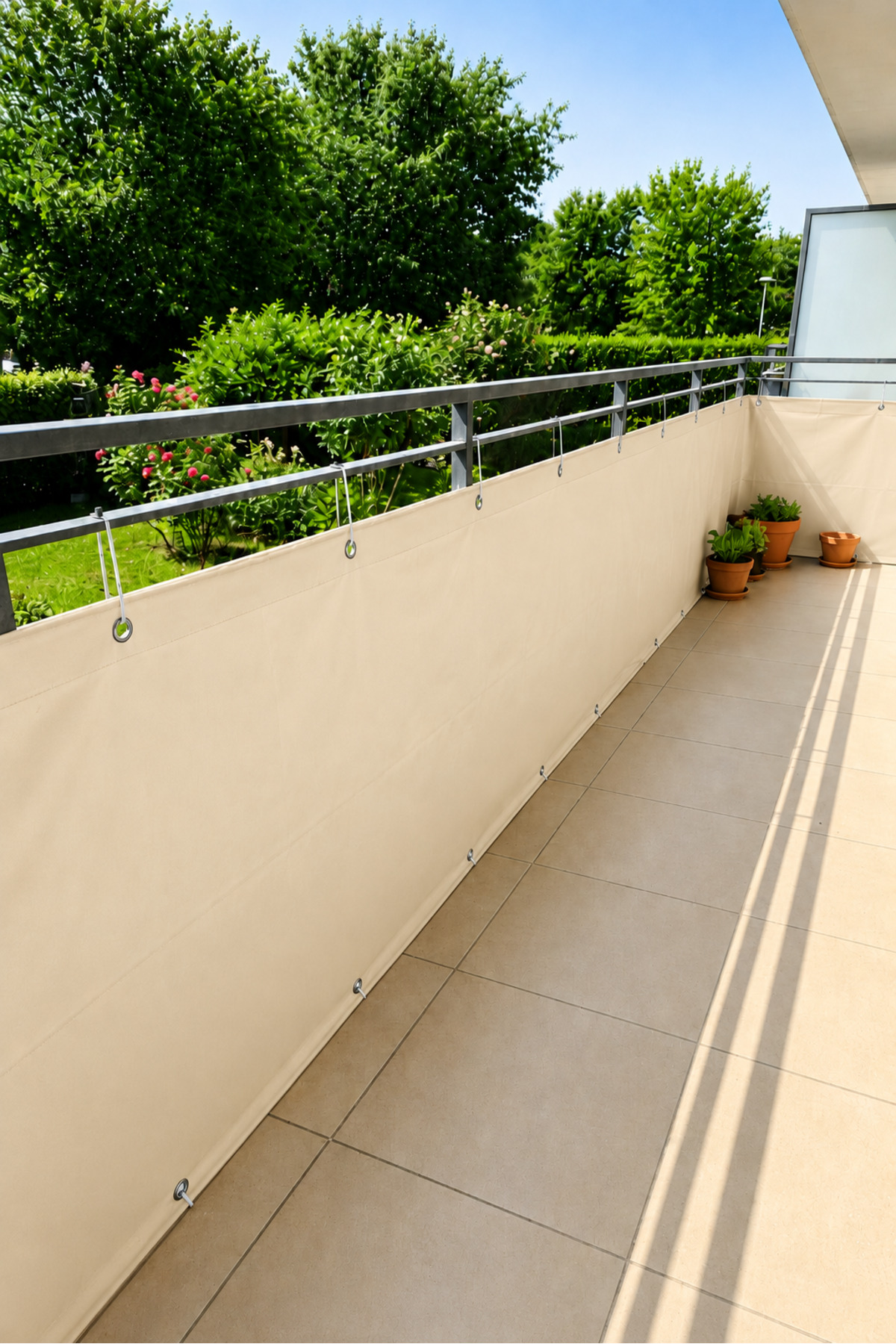 Cream Color Balcony Tarpaulin - 650 g PVC Polyester - Eyelet and Column Reinforced Balcony Iron Tarpaulin