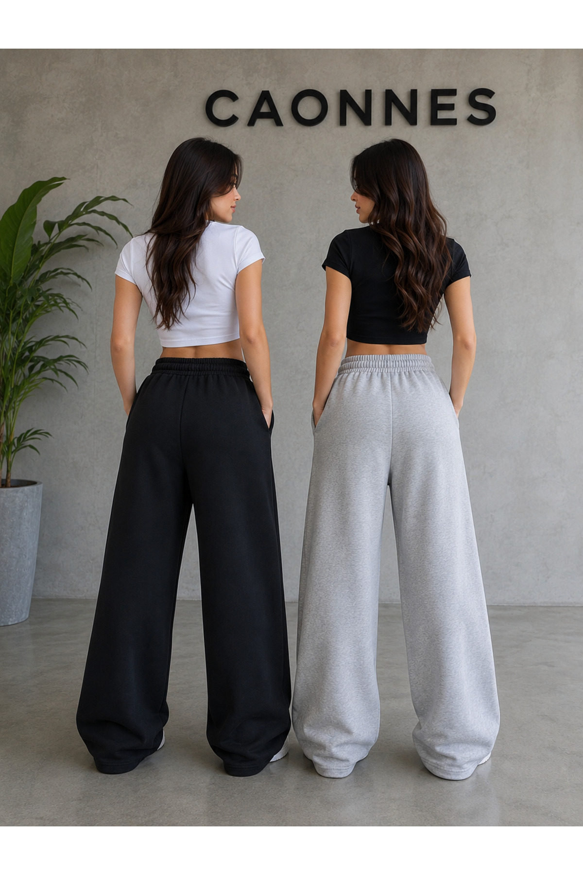 CAONNES 2'li Kadın Eşofman Altı (Siyah-Gri) Oversize Baggy Salaş Paça görsel 2