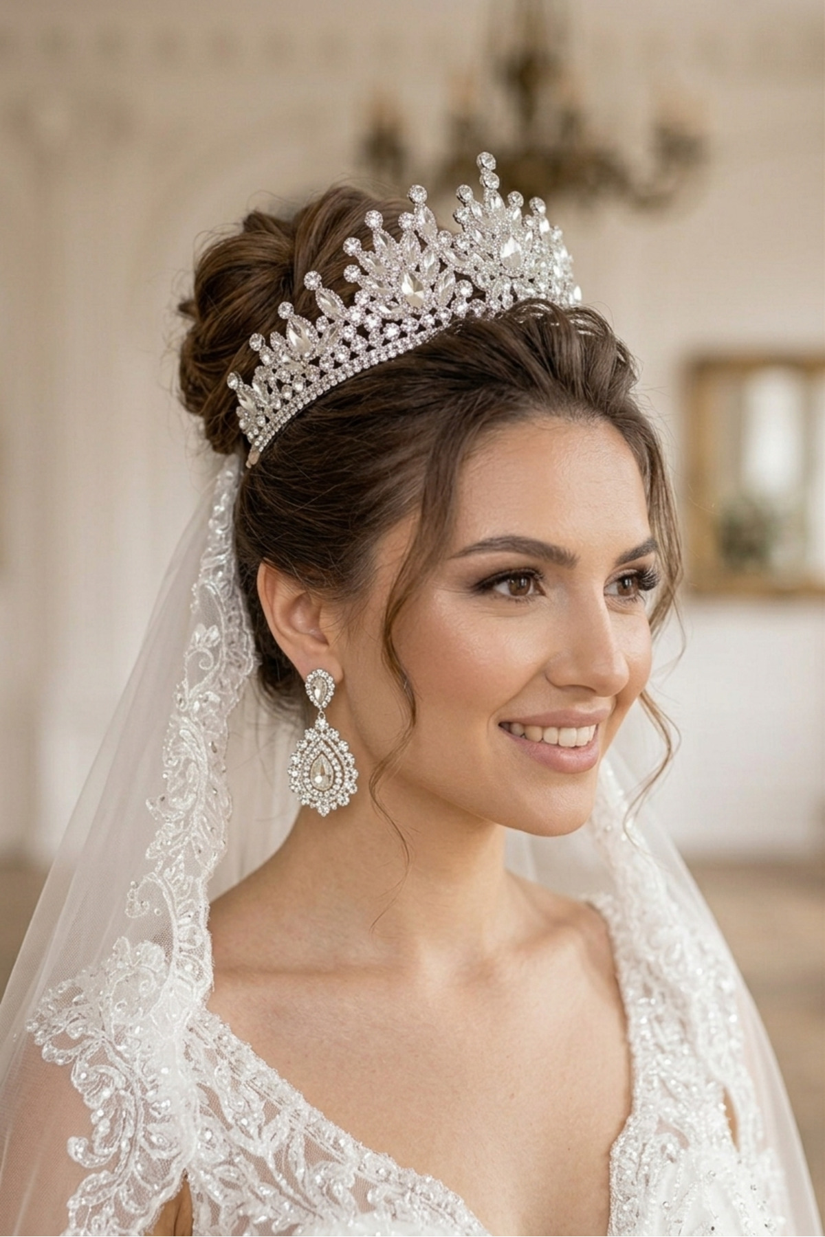 Pera Model Gelin Kına Tacı Ve Damla Taşlı Abiye Küpe, Sultan Tacı