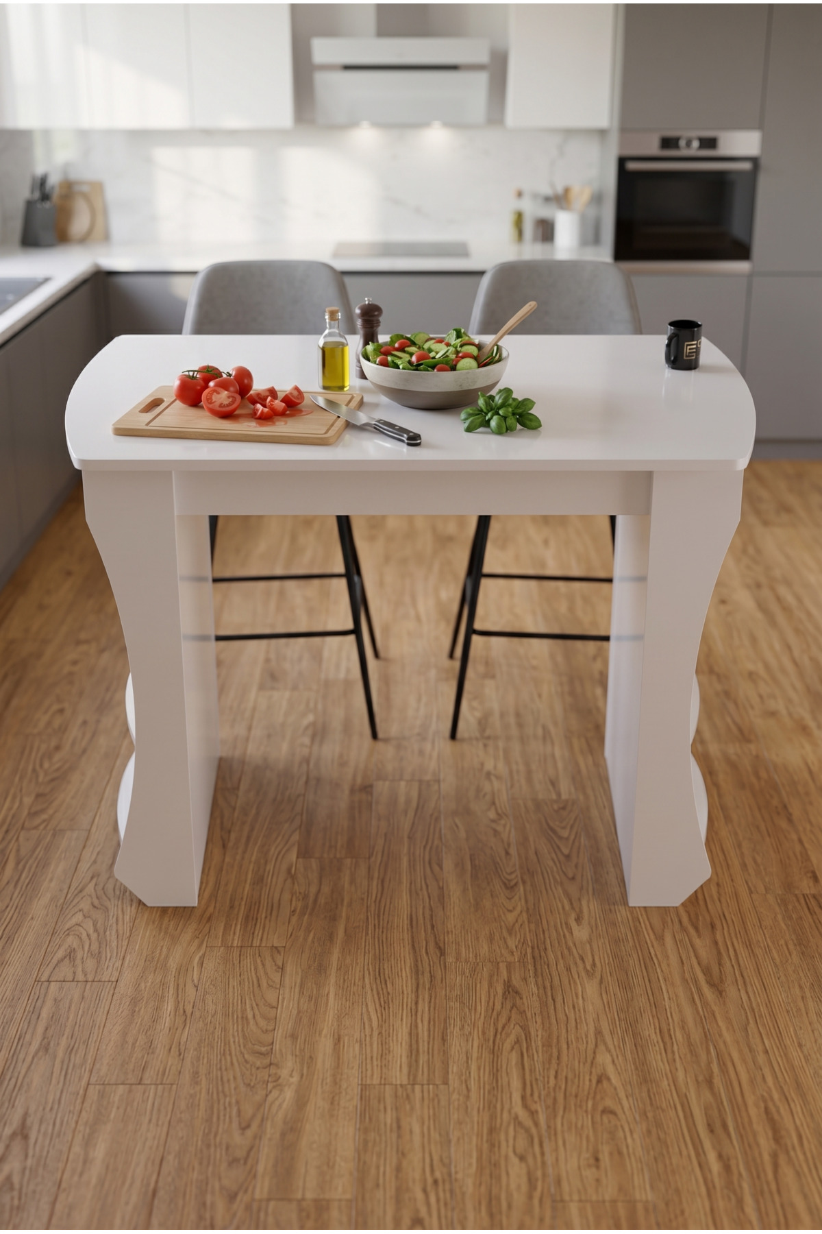 Mutfak Masası Mutfak Adası Ada Masa Bar Masası Kahvaltı Masası Raflı Çok Amaçlı Dolap Modern Masa 120x60 cm 9837 Beyaz görsel 2