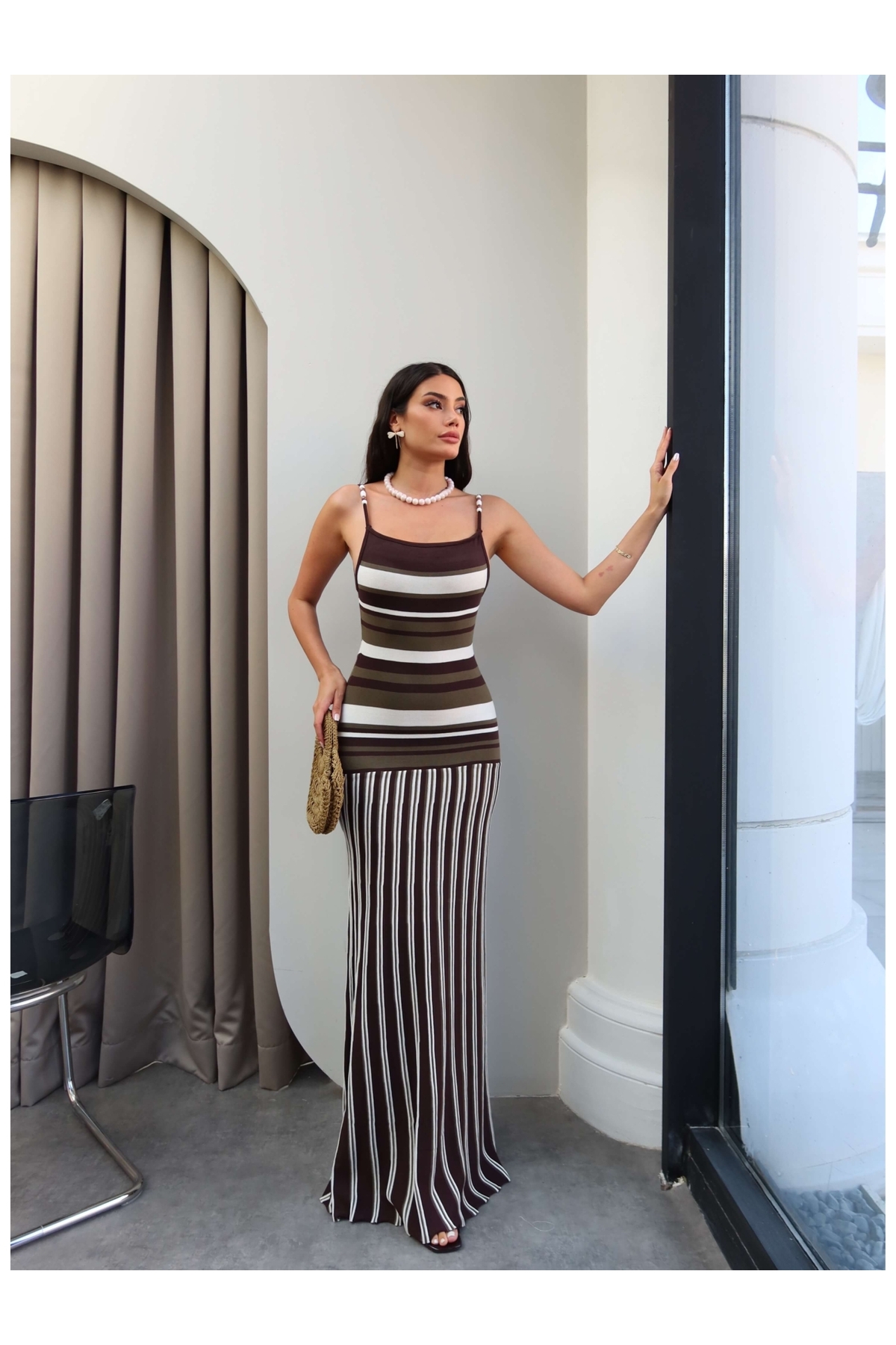 ESRAHELVACI Beaded Strap Knitwear Long Dress
