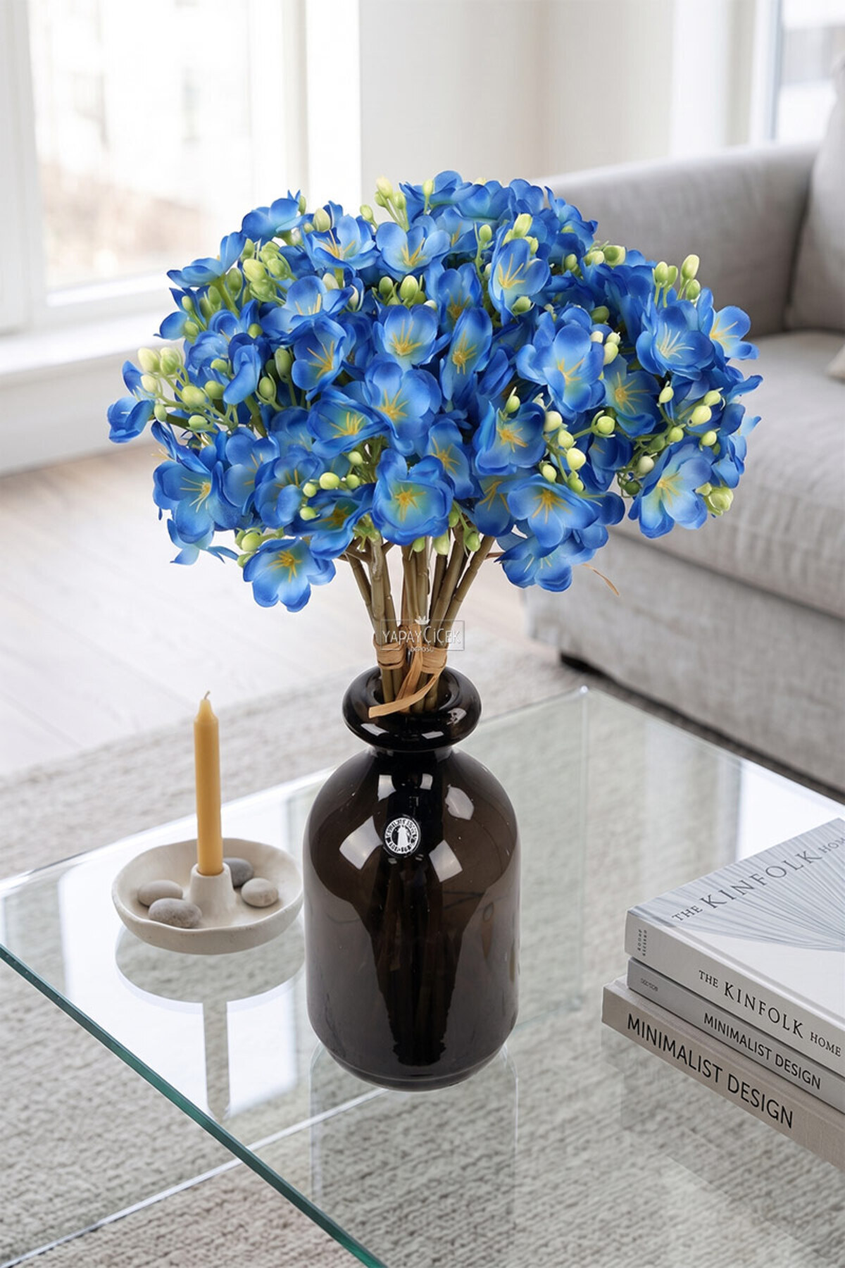 Luxury Garnished Jasmine Flower Bouquet 4 Branches 40 cm Navy Blue