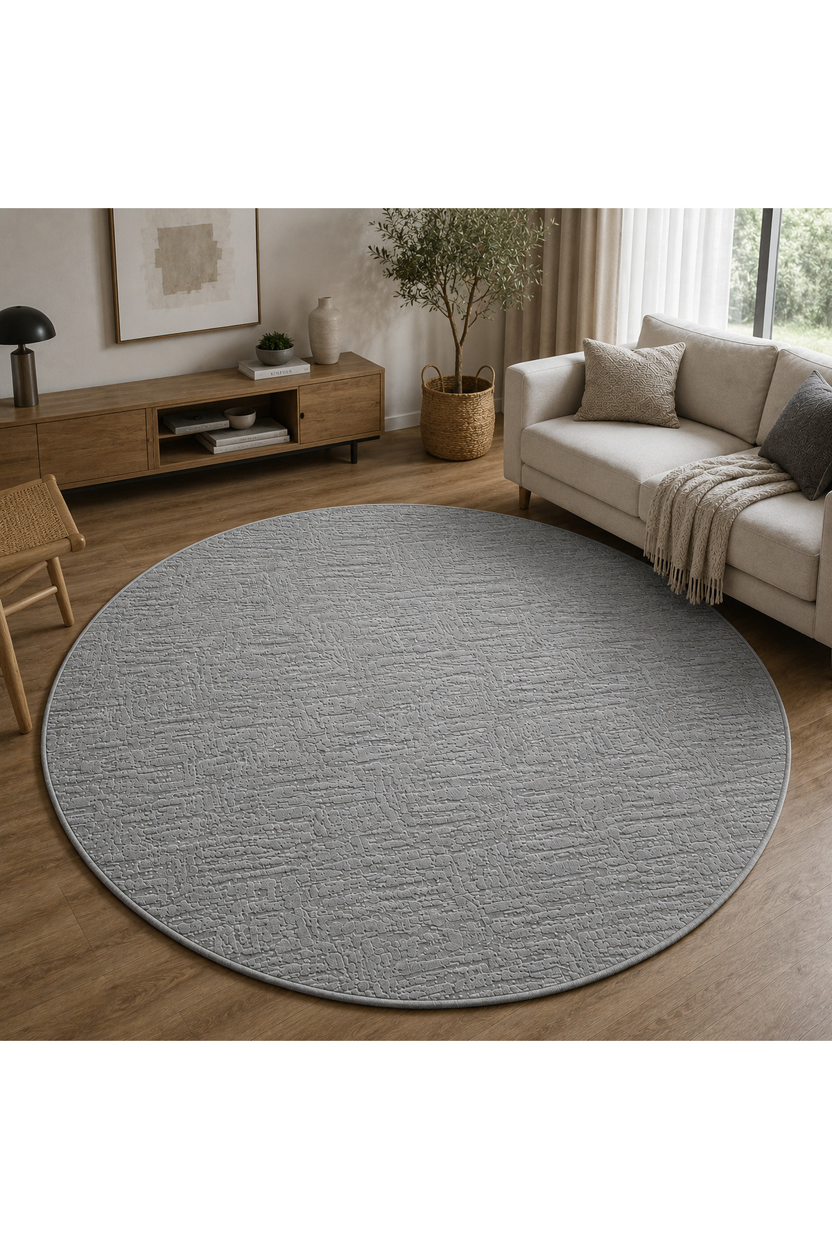 Relief Zeo Round Cut Anti-Slip Floor Washable Living Room Corridor Kitchen Carpet Runner Rug Grey