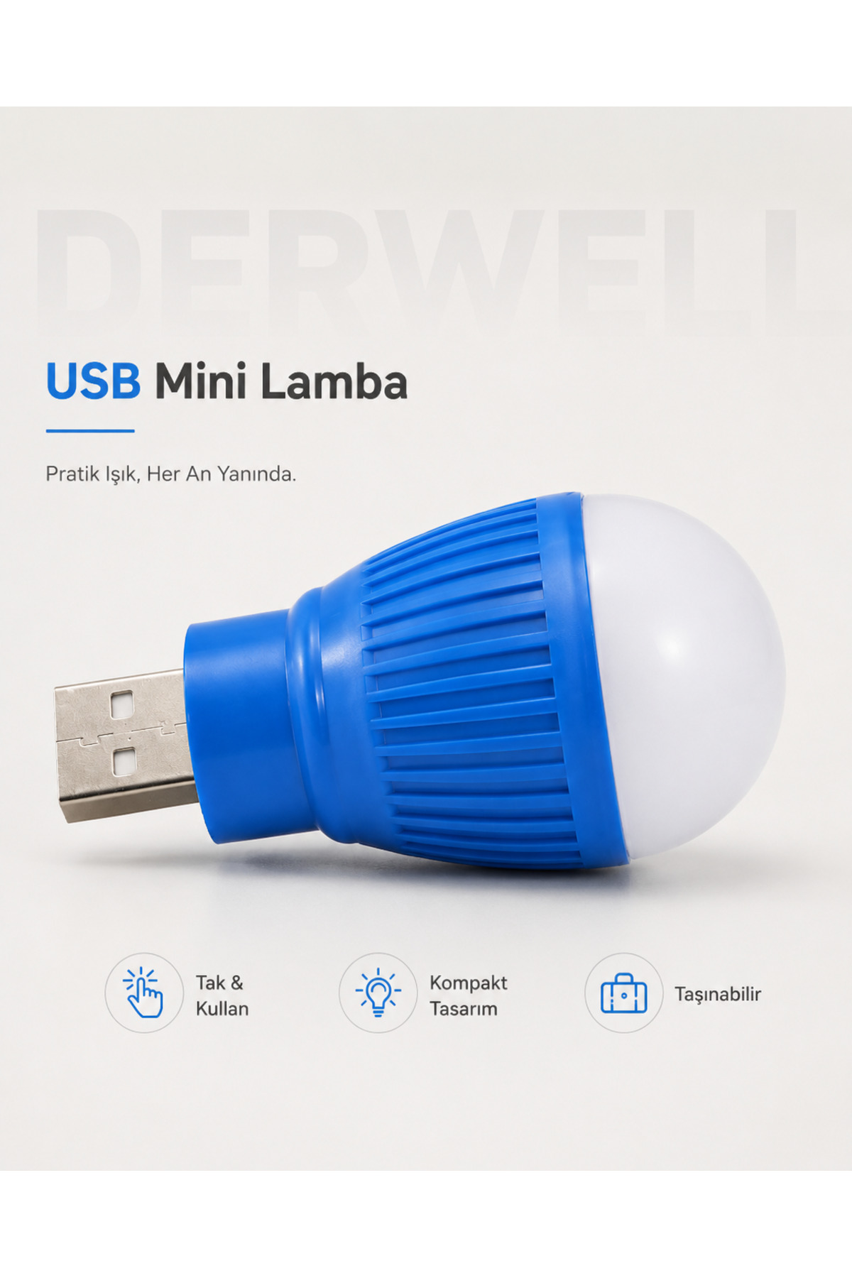 Taşınabilir 1.5 Watt USB Mini Led Lamba Kompakt Tasarım Tak Kullan Gece Lambası Powerbank Bilgisayar Uyumlu Pratik Kamp Kitap Okuma Aydınlatma Lambası Mini Ampul Mavi