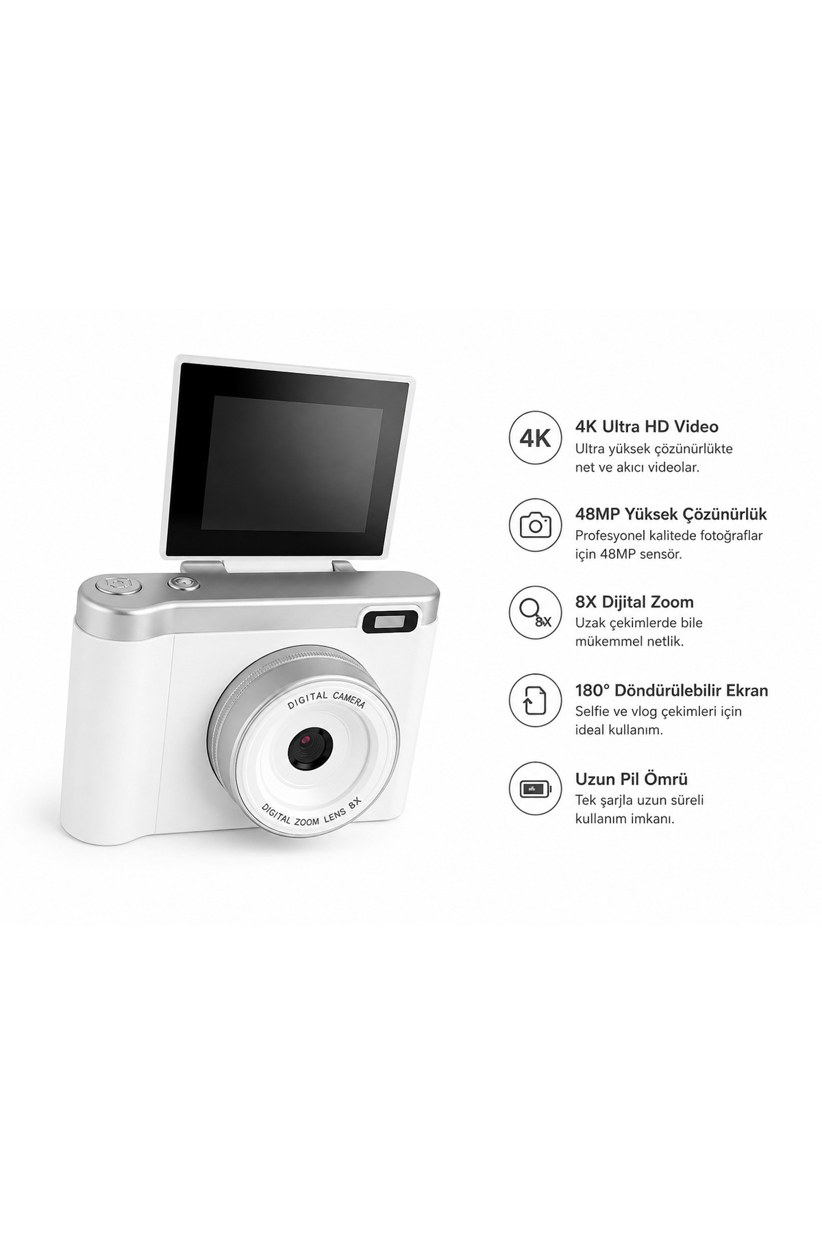 MINO TECH 4K Ultra HD Dijital Fotoğraf Makinesi 48MP – 8X Dijital
