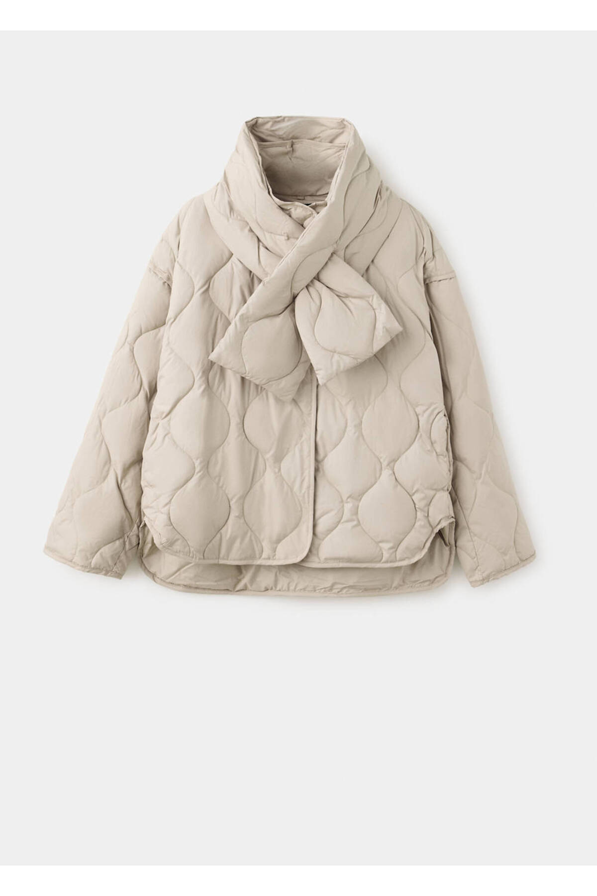 MANGO Woman Quilted anorak with detachable scarf görsel 3