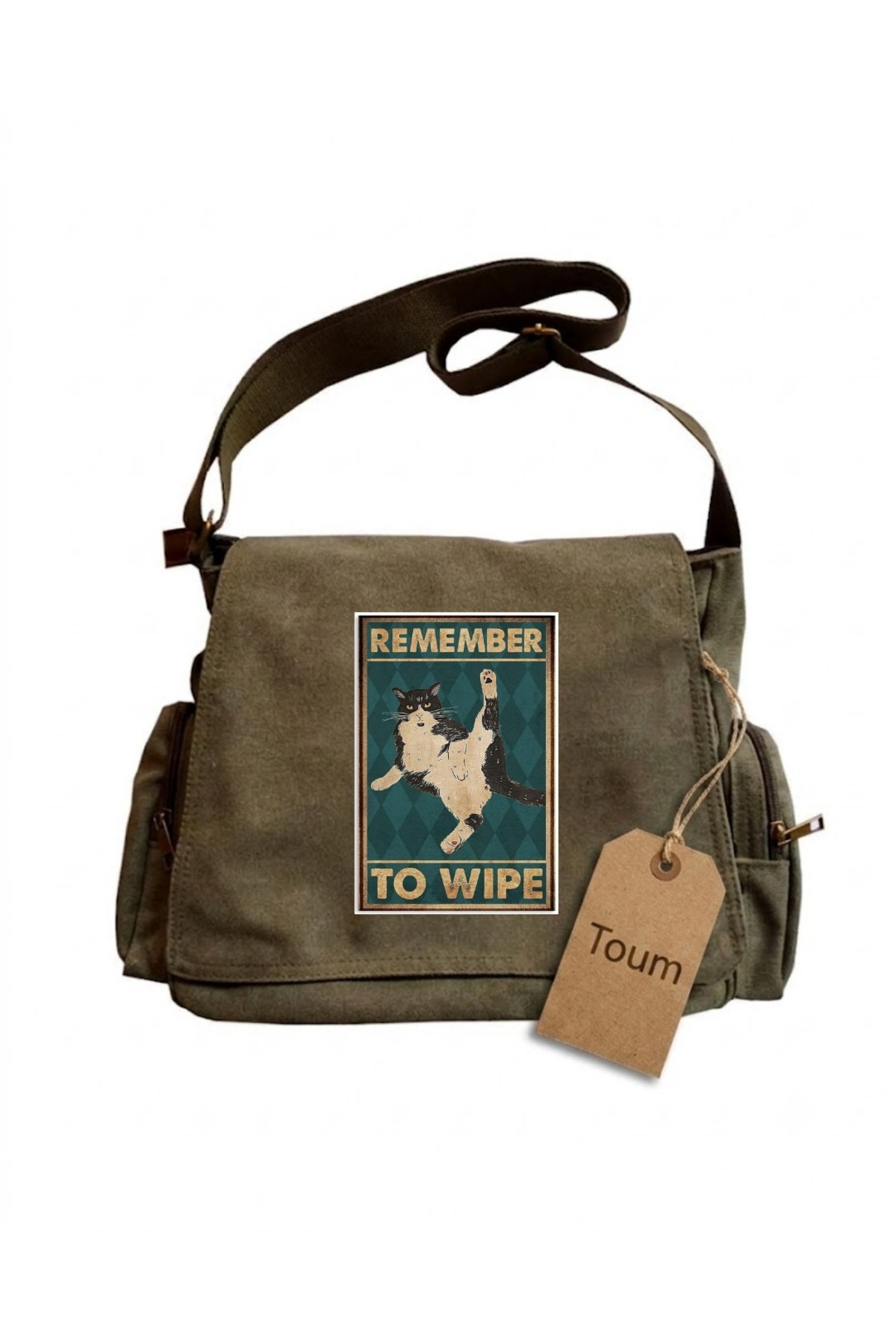 Toum Aesthetic Animal Art Baskılı Unisex Yeşil Postacı Çantası