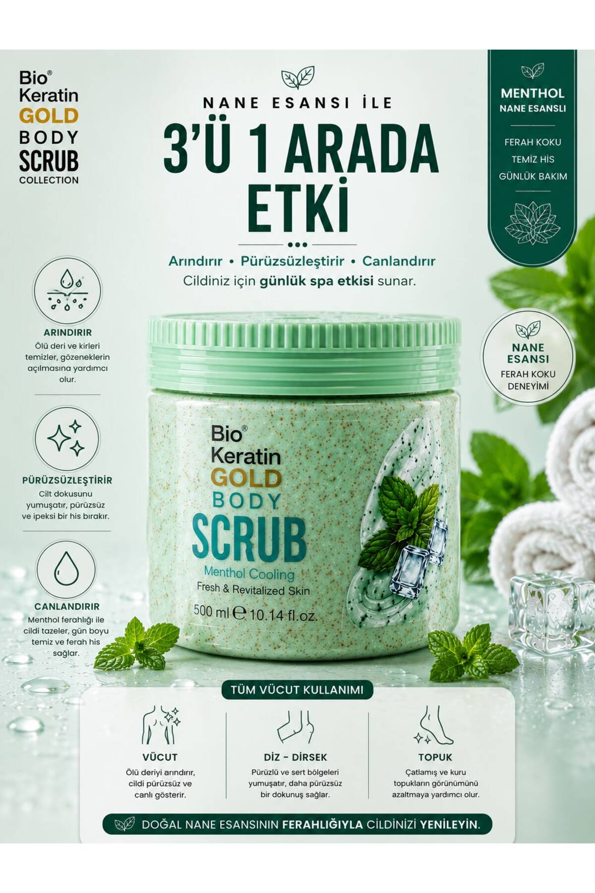 Menthol Özlü Vücut Peeling 500ml Ferah ve Pürüzsüz Cilt Body Scrub — A609 — تصویر 6 از 8