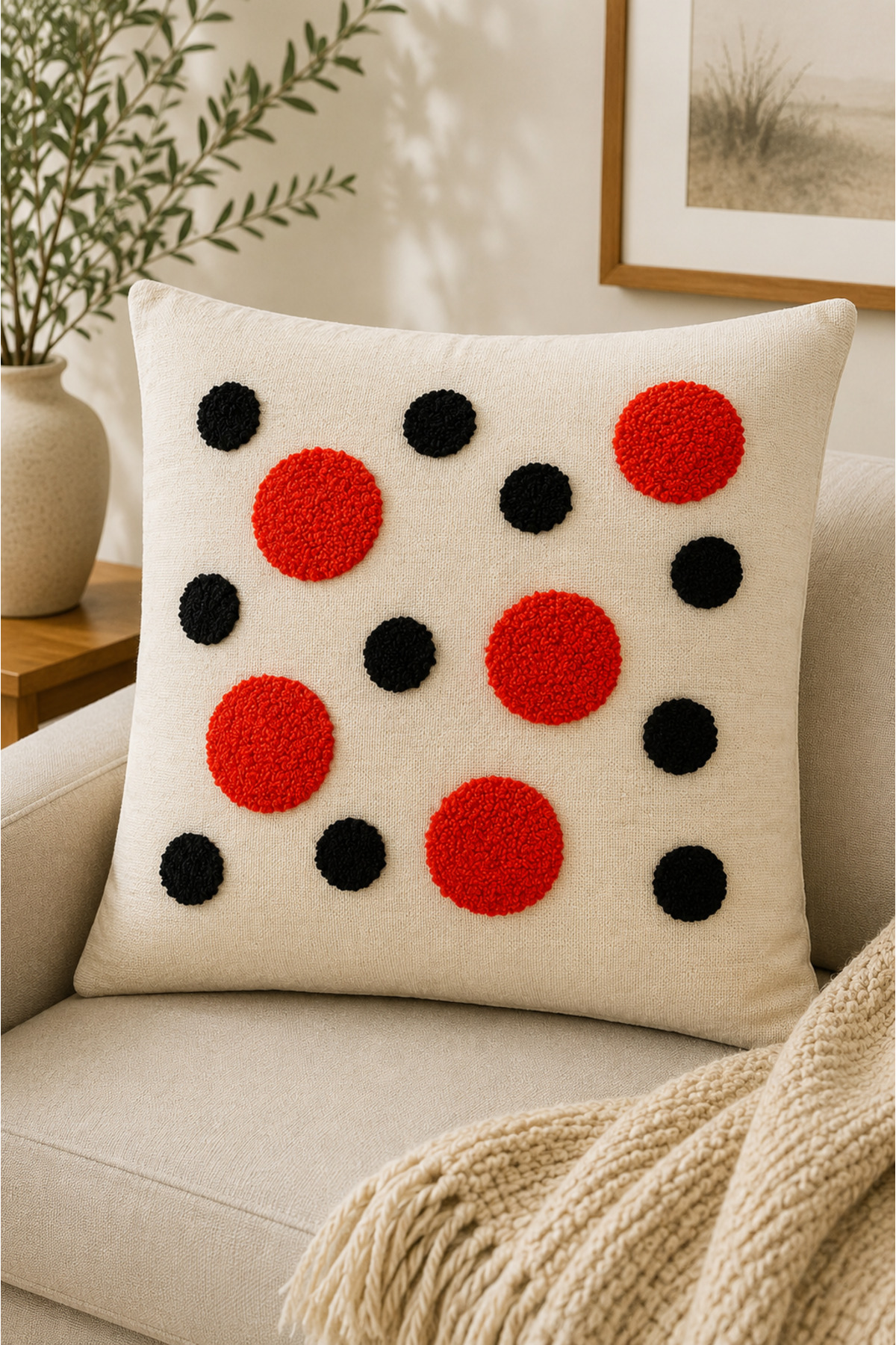 Dekoratif Punch Kırlent Kılıfı Keten Kumaş Gizli Fermuarlı 43x43