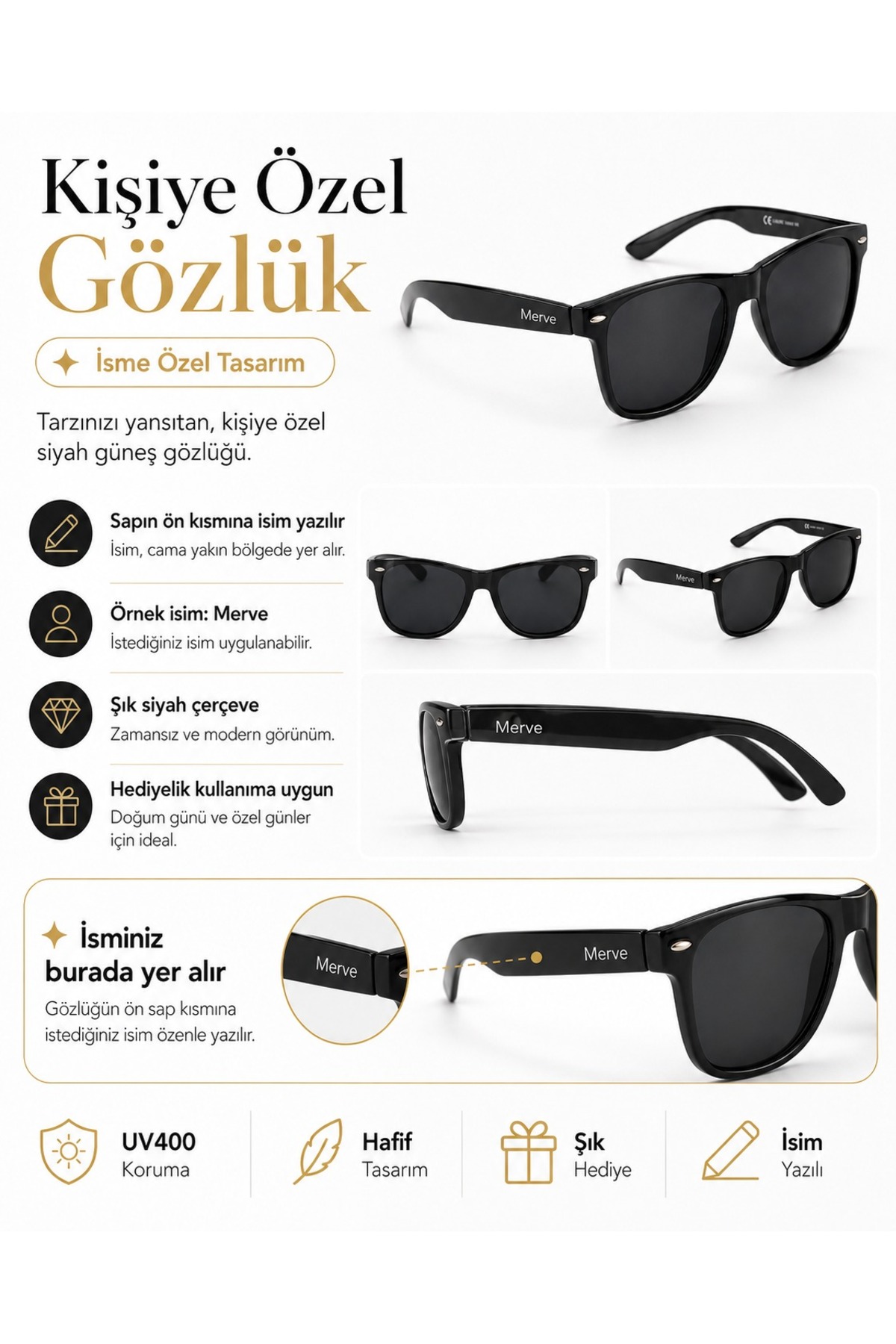Sepetten Eve Kişiye Özel İsimli Güneş Gözlüğü 1 adet hediyelik sevgiliye hediye görsel 6