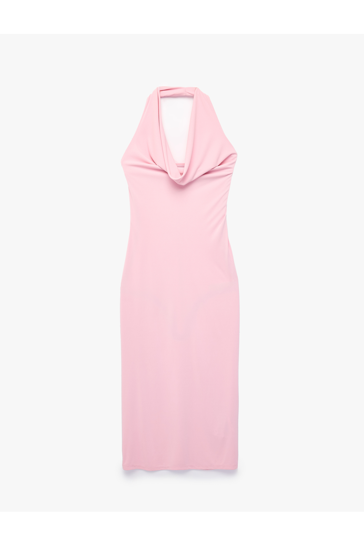 Slim Fit Kolsuz Sırt Dekolteli Degaje Yaka Midi Elbise