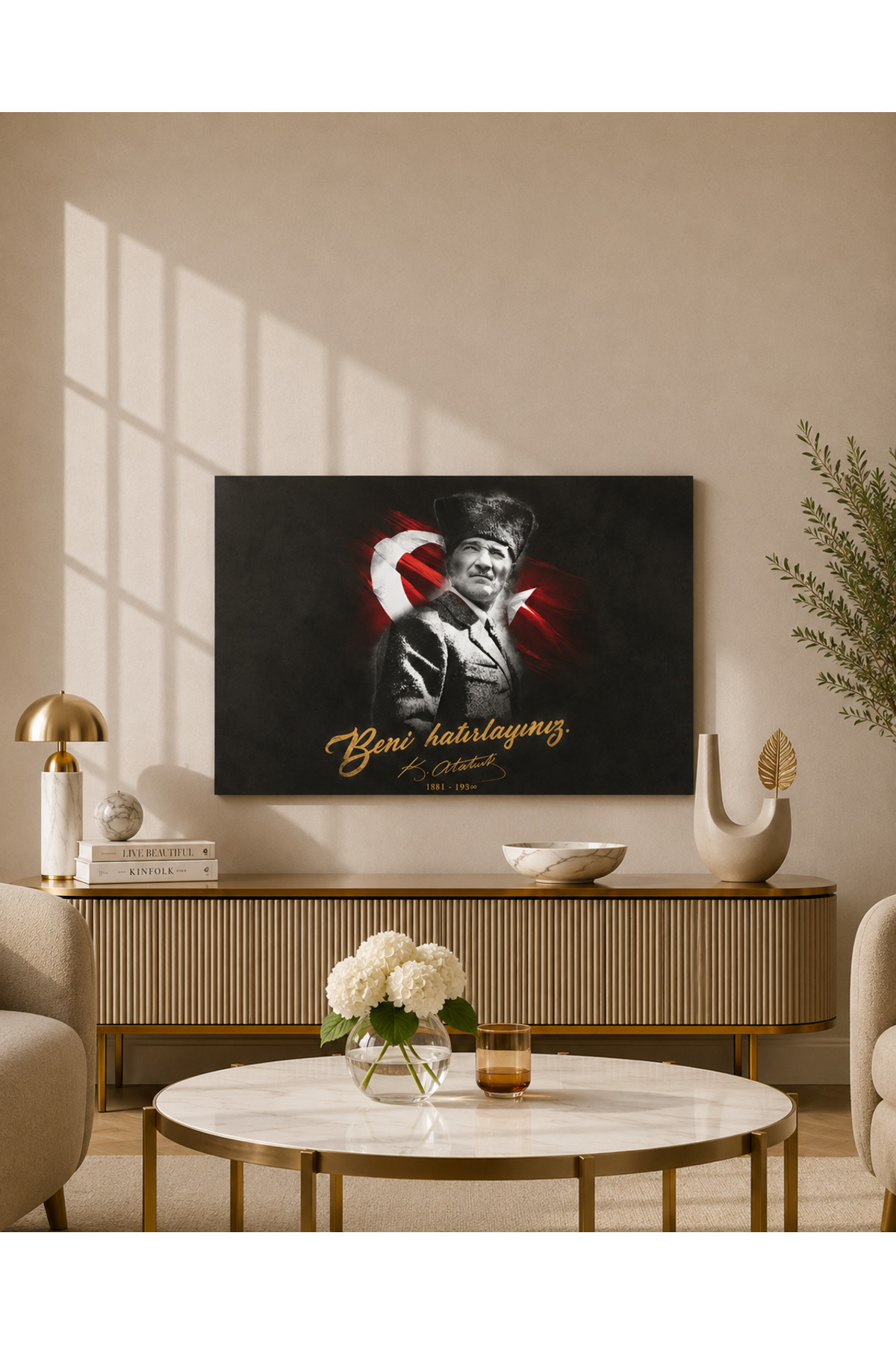 MDF Tablo Mustafa Kemal Atatürk ve Türk Bayrağı Temalı – Beni Hatırlayınız Yazılı Ev ve Ofis Duvar Dekorasyonu