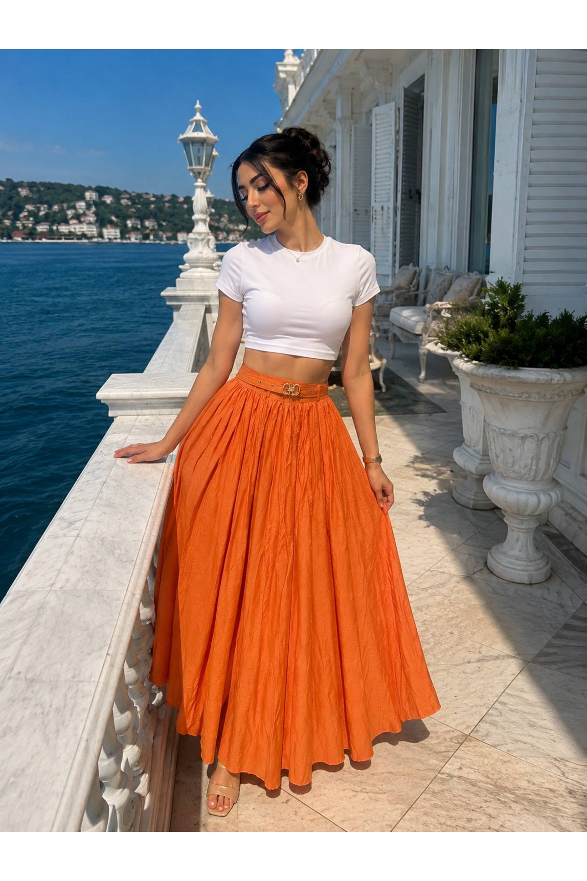 BELLASTORE Kemer Detaylı Maxi Kloş Etek görsel 2