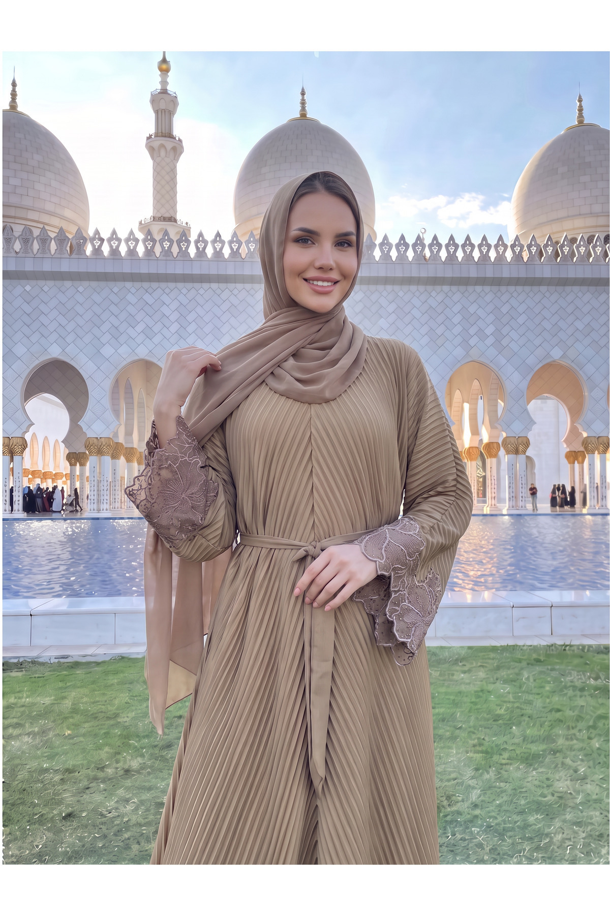 ست لباس کمر بسته آستین ابریشمی مدینه (شامل شال) 36 -42 2