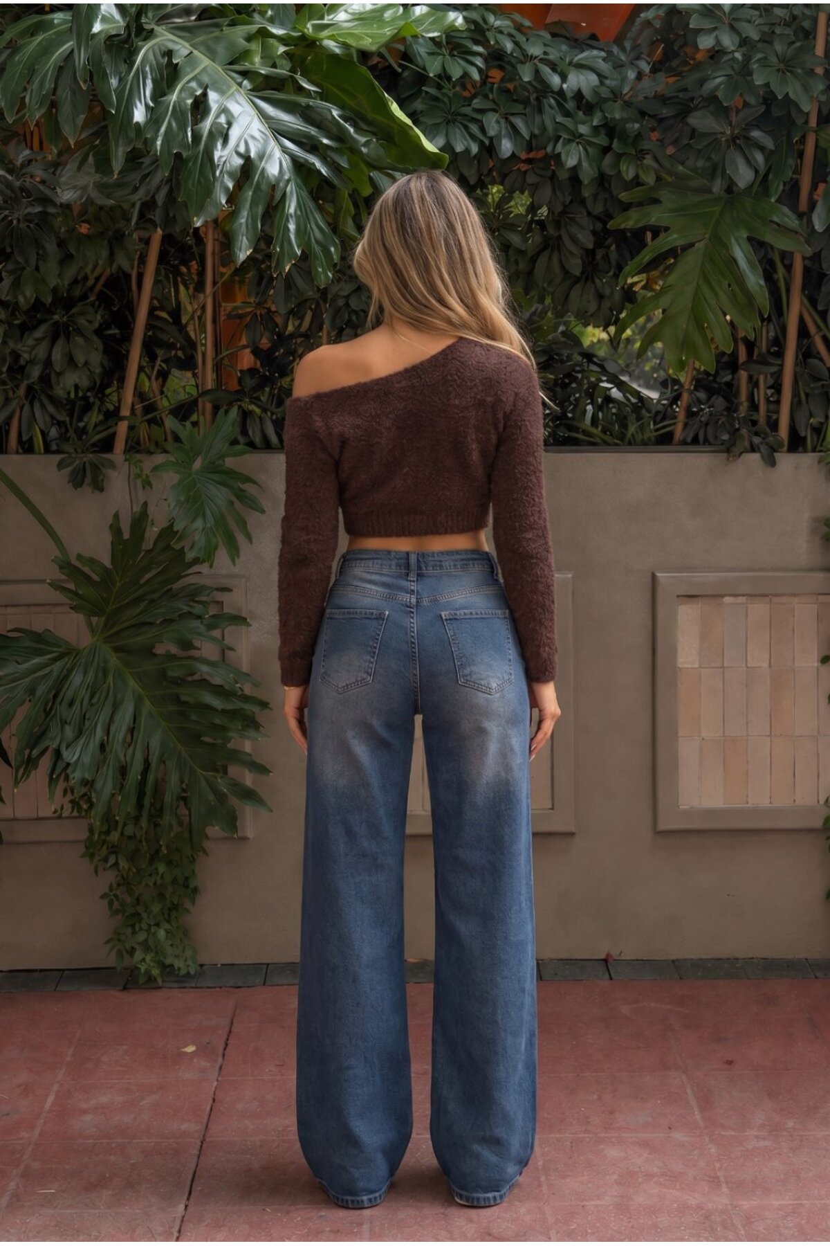 LACİVERT EFEKTLİ Vintage Yüksek Bel Geniş Paça with Lycra Jeans 8