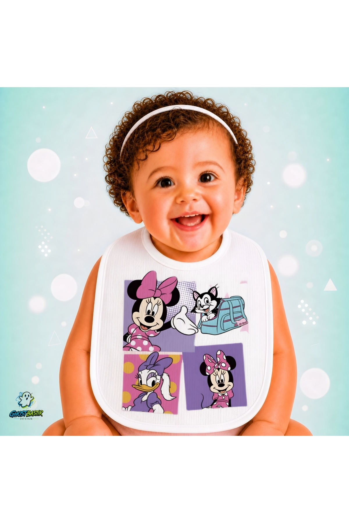 Minnie Mouse Keten Bebek Mama Önlüğü – Yumuşak, Emici, Yıkanabilir, Özel Tasarım P139