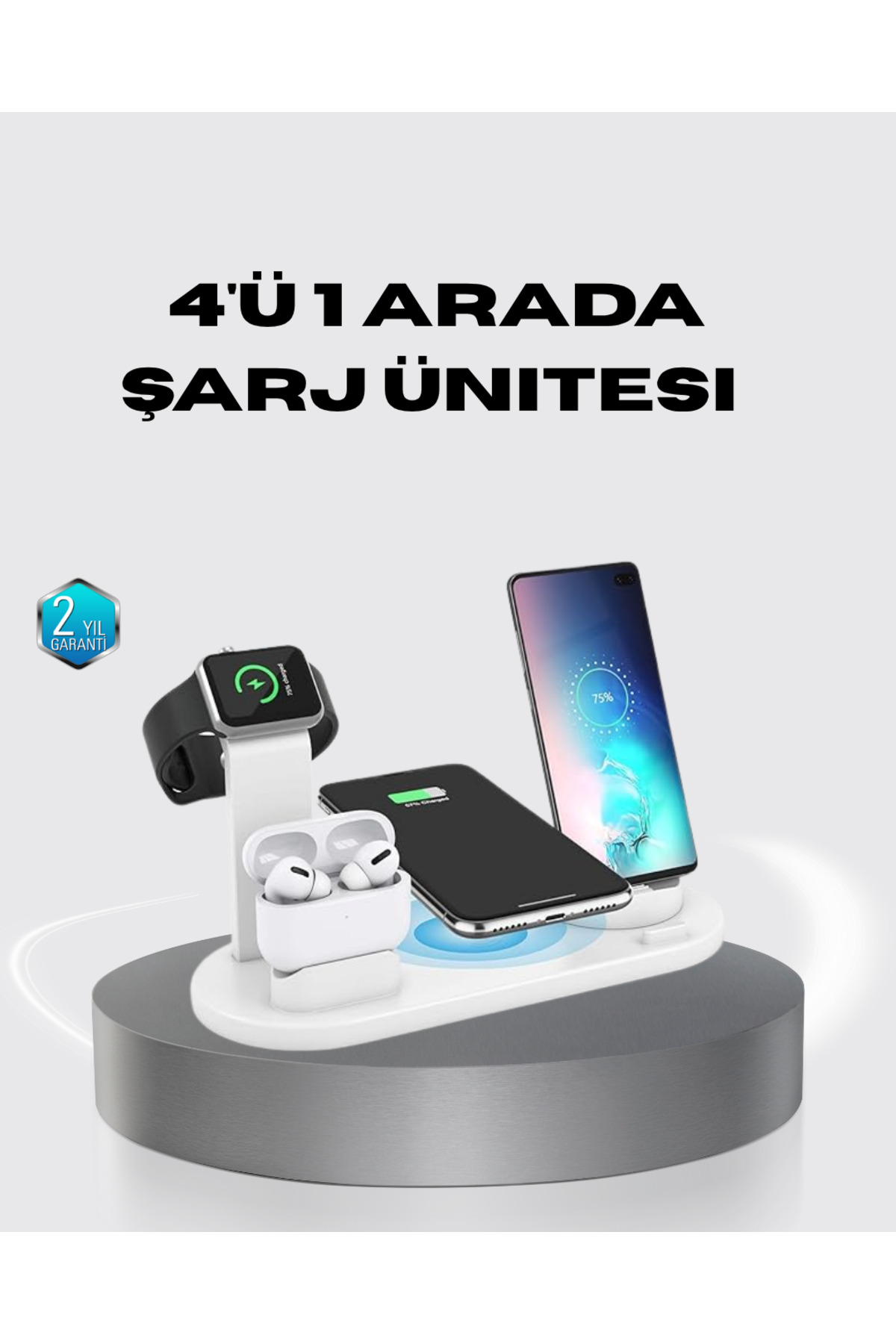markentegra 4’lü Kablosuz Şarj Standı iPhone Watch ve AirPods Çoklu Şarjlı Akıllı Telefon