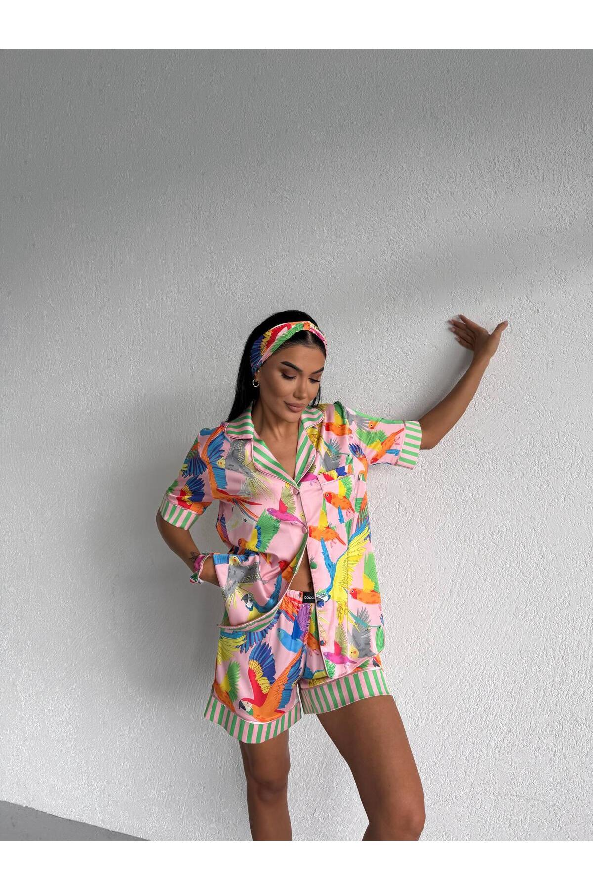 Loraofsilk Colorful Parrot Patterned Pajamas Tk