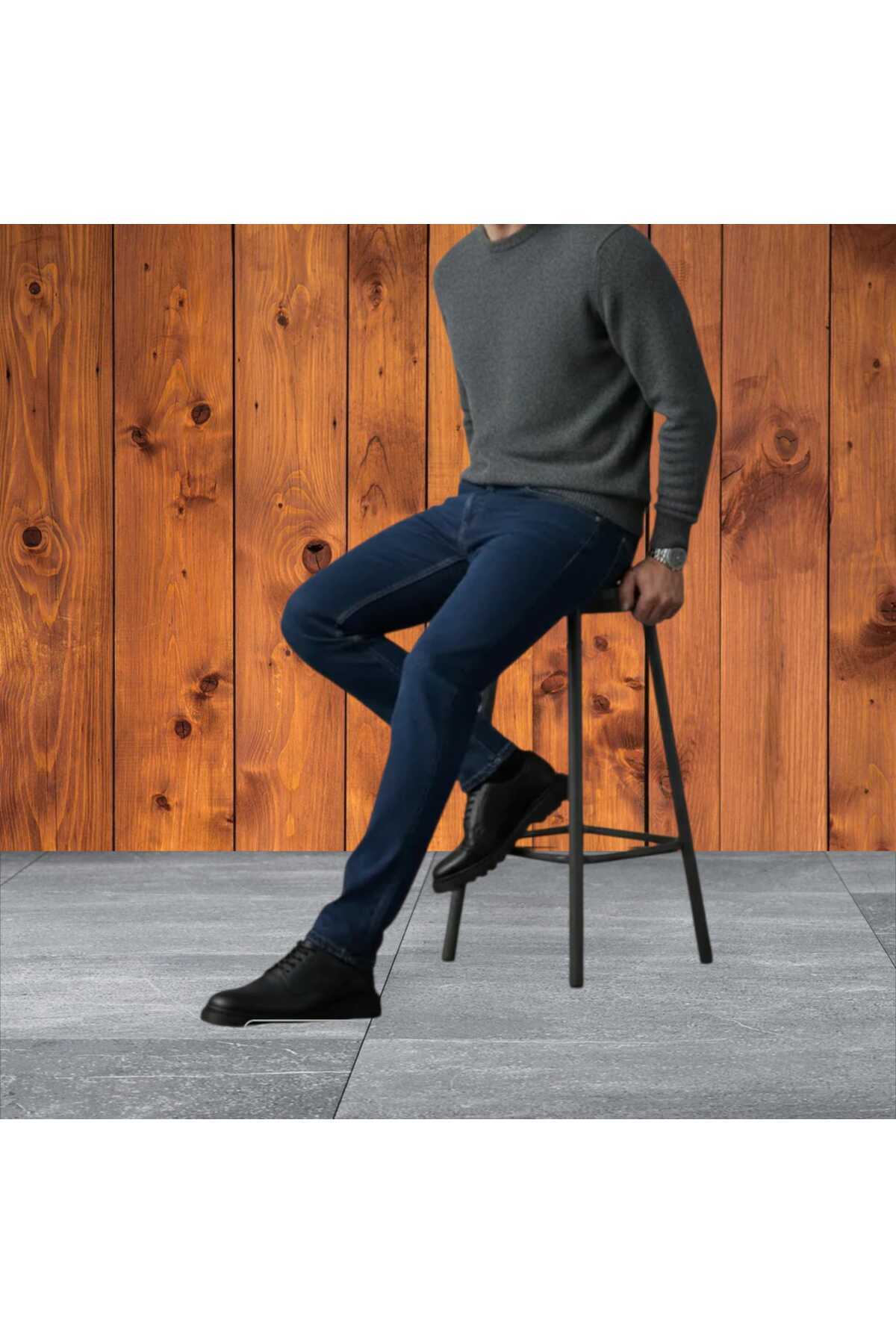 KING SEZAR Erkek Regular Fit Boru Paça Fermuarlı Likralı Kot Pantolon görsel 3