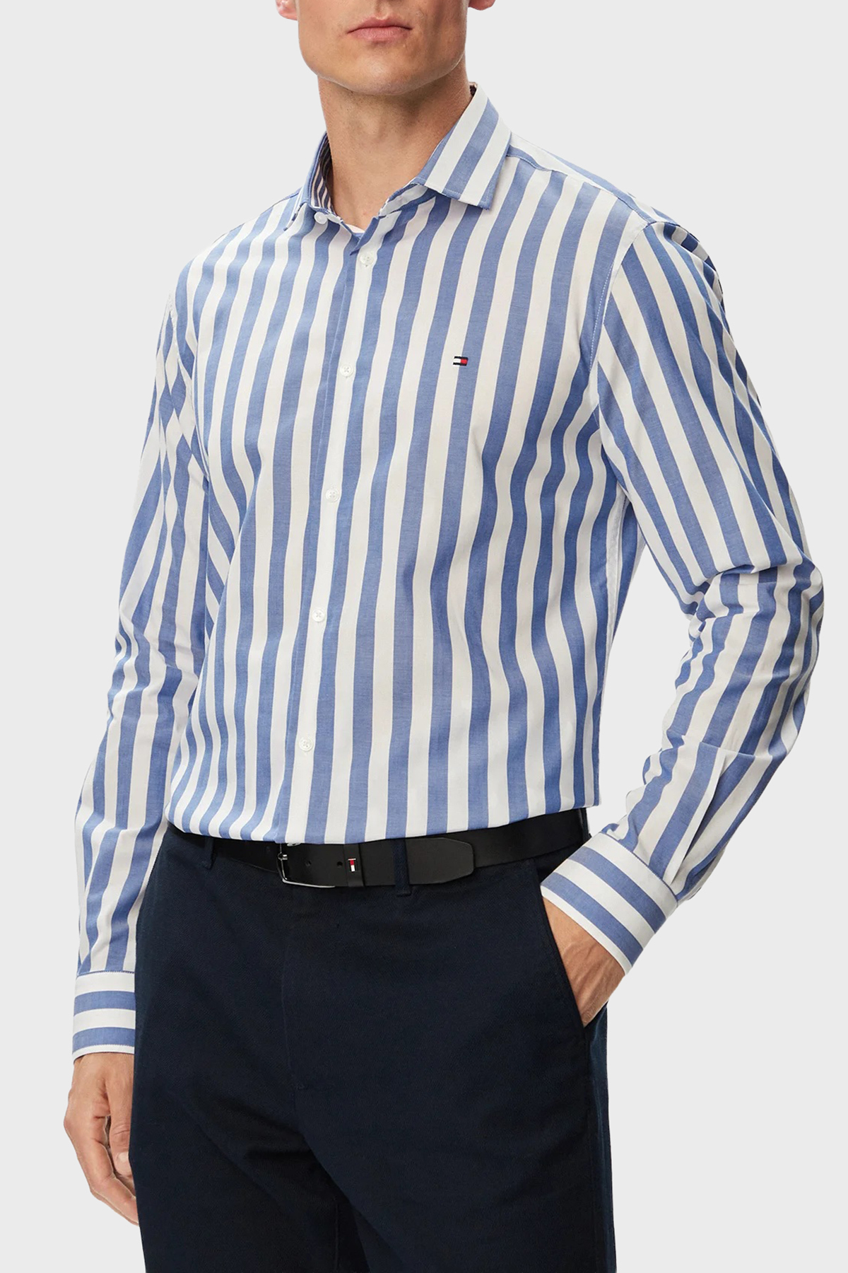 پیراهن مردانه ۱۰۰٪ پنبه طرح راه راه معمولی MW0MW43757 C7F تامی هیلفیگر پیراهن Tommy Hilfiger