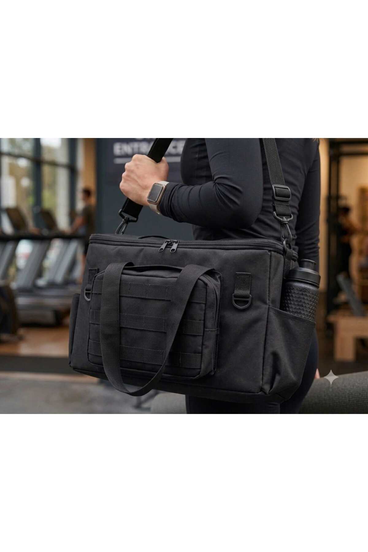 LIGHTINGHM Önü ve İçi Cepli Uzun Askılı Unisex Spor Çantası Seyahat, Fitness, Antrenman Spor Salonu, El ve Omuz Kullanımlı Geniş Hacimli Günlük Çanta