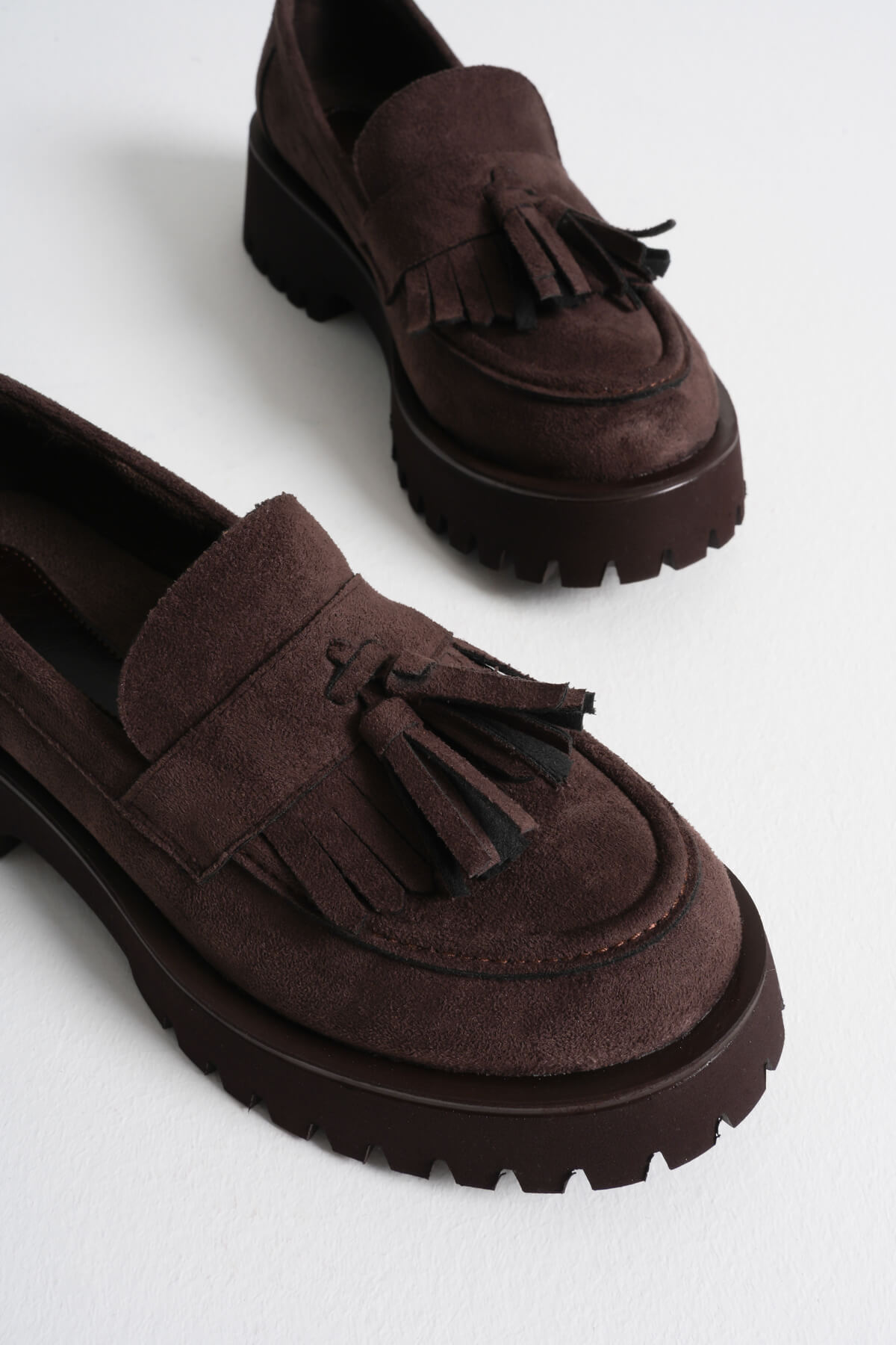 Cool Feet Kadın Acı Kahve Süet 4cm Kalın Tabanlı Loafer Ayakkabı görsel 5