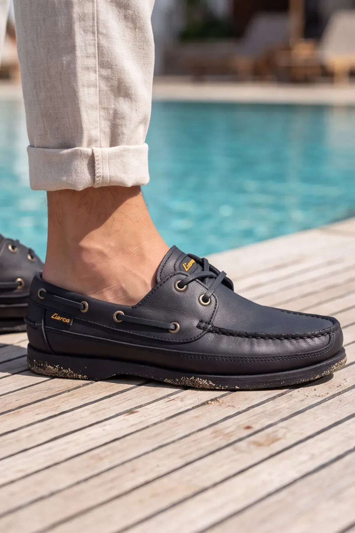 Liarca Blue Boy Marina, Siyah Hakiki Deri Lüks Erkek Tekne Ayakkabısı, Makosen, Loafer ve Casuall Ayakkab görsel 8