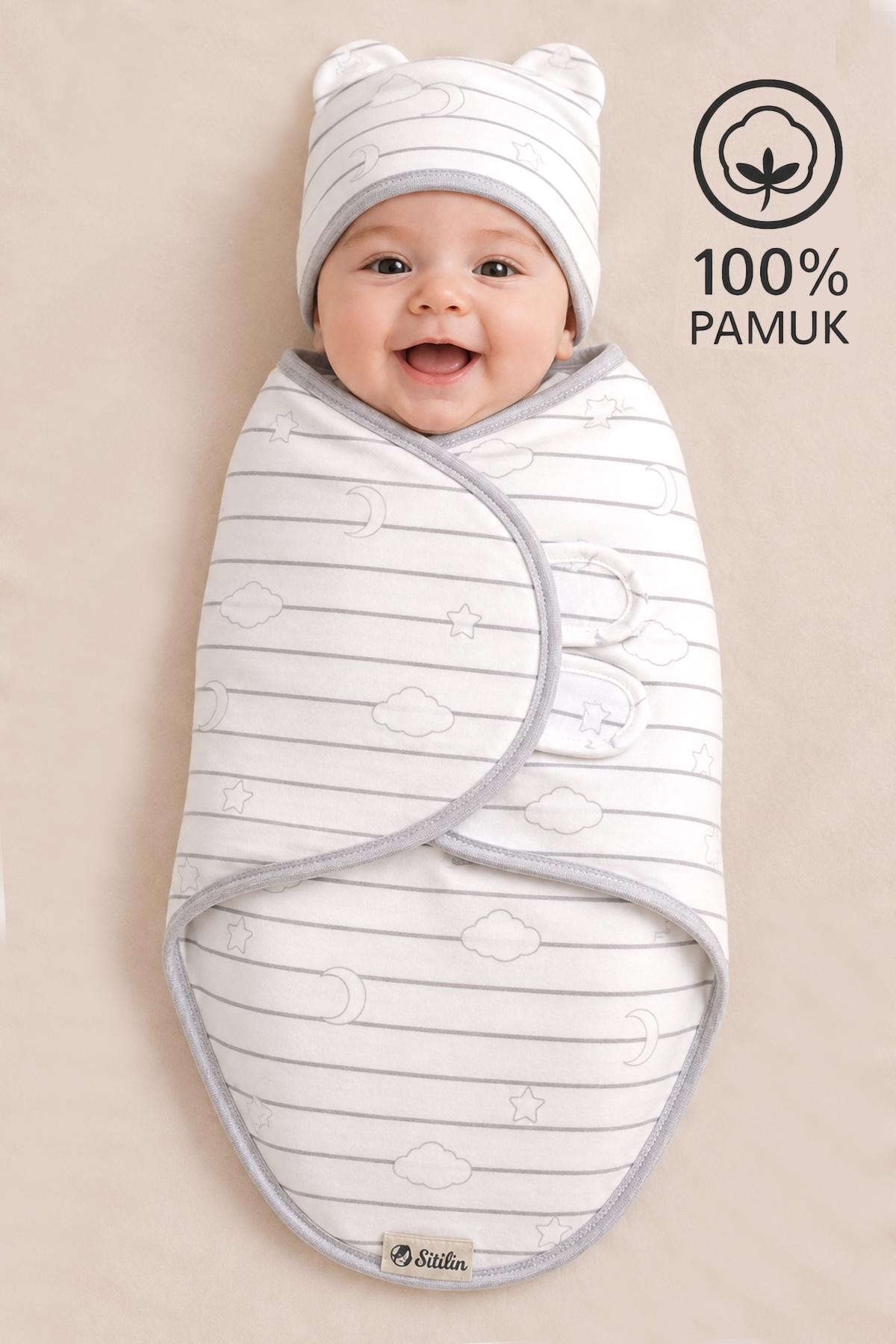 0-3 Ay Bebek İçin % 100 Pamuk Kundak, Cırt Cırtlı, Yumuşak Penye Kumaş, Nefes Alan Kumas STL7103
