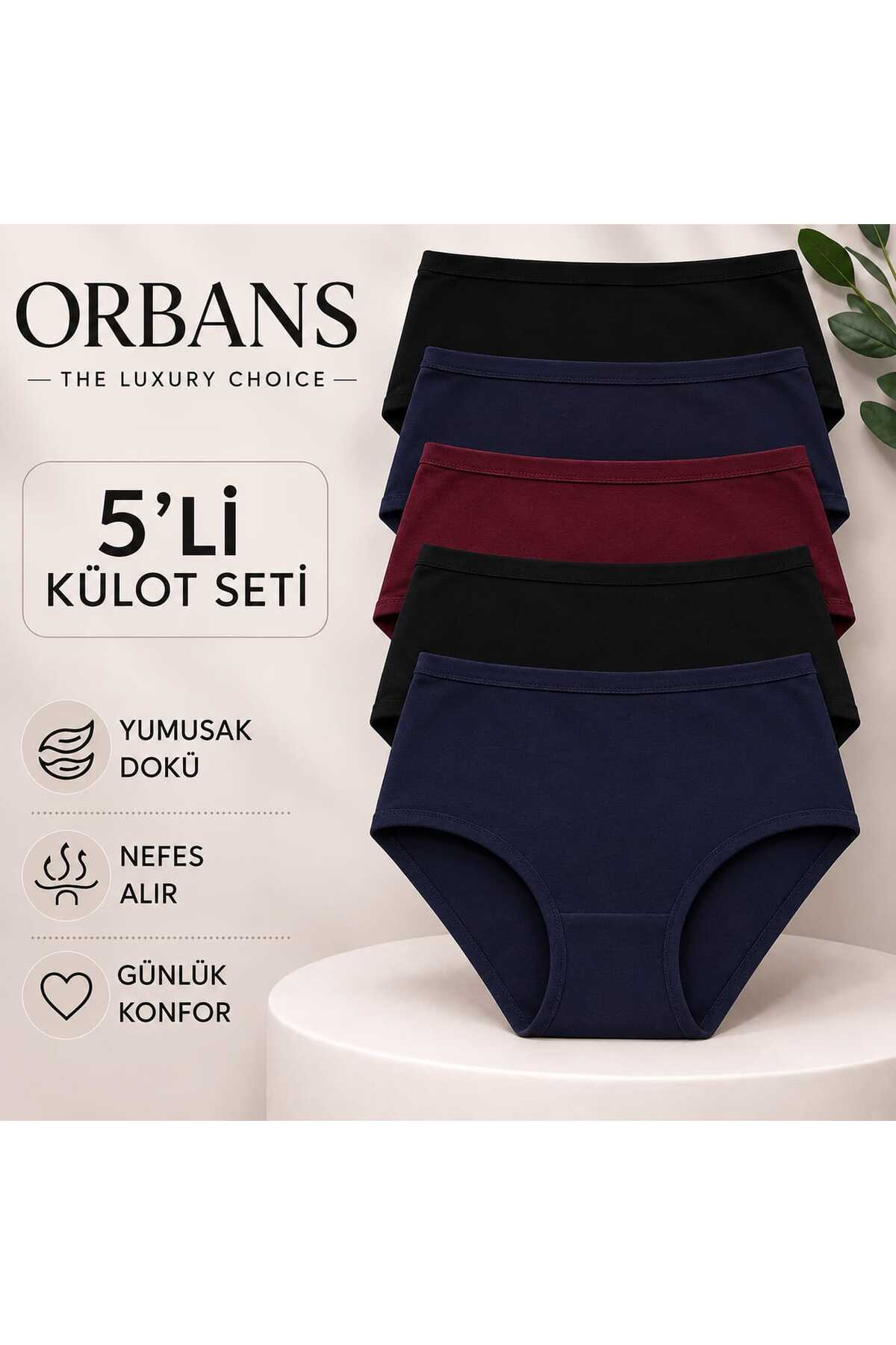 Orbans %100 PAMUK YÜKSEK BEL KADIN KÜLOT 5'Lİ PAKET