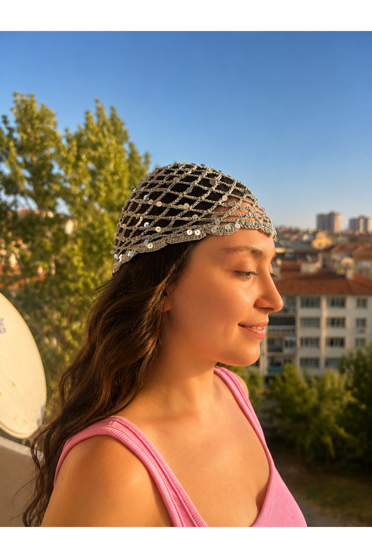 Bohan Accessories Gümüş Pullu Saç Aksesuarı Bere