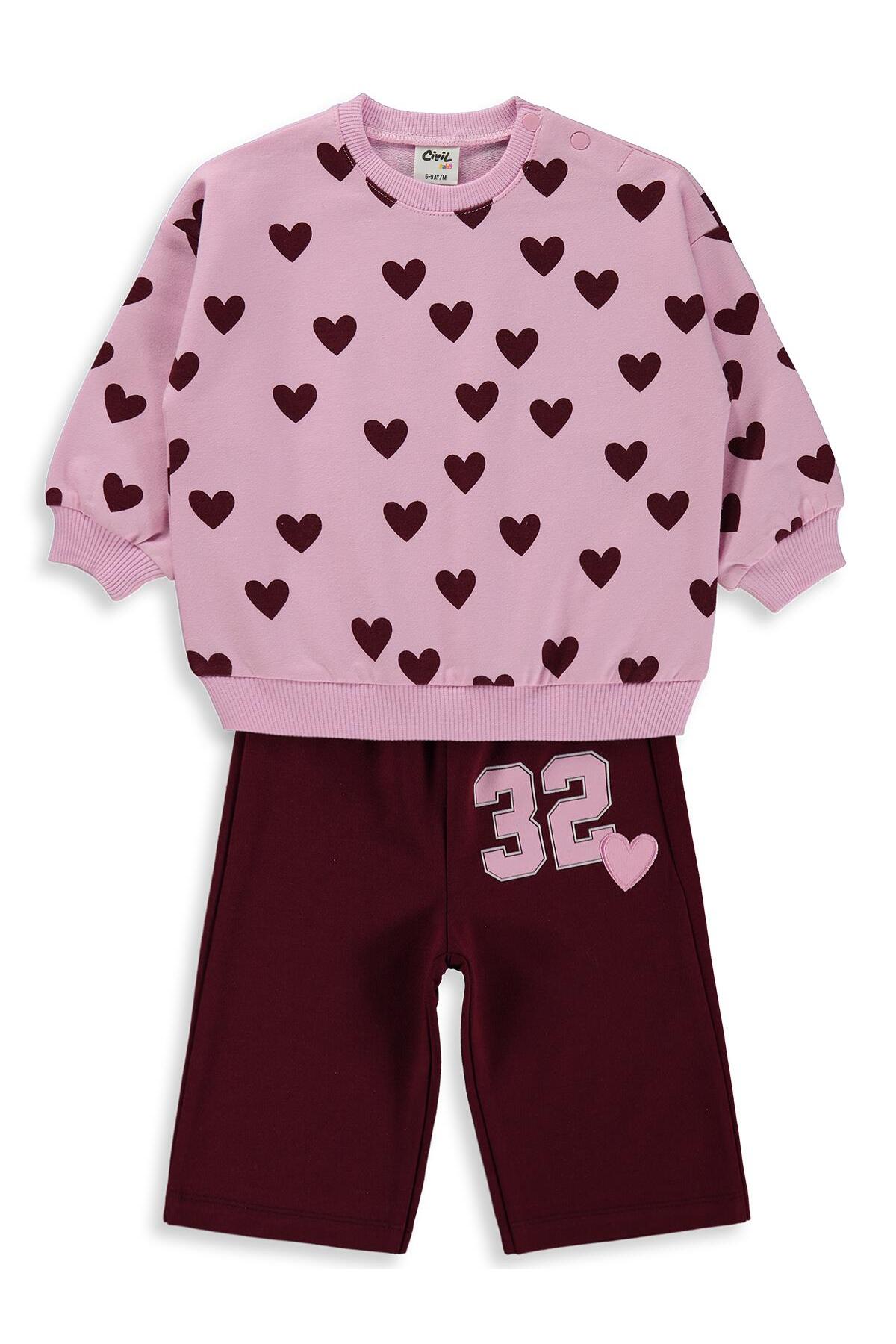 Civil Baby Kalp Empirme 6-18 Ay Takım - Pembe