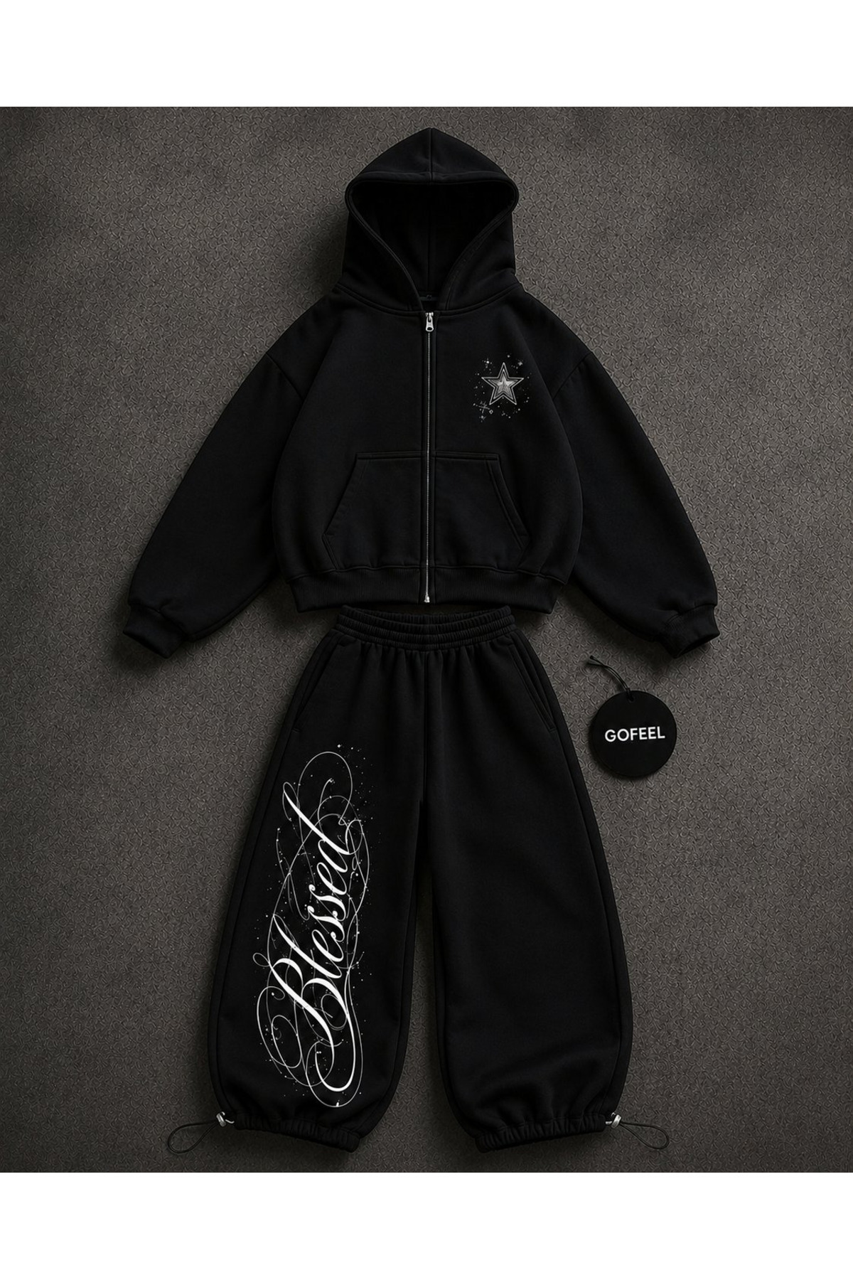Gofeel Harajuku Blessed Baggy Kalıp Unisex Eşofman Takımı ( 3 iplik ) — مشکی hssgxgh1