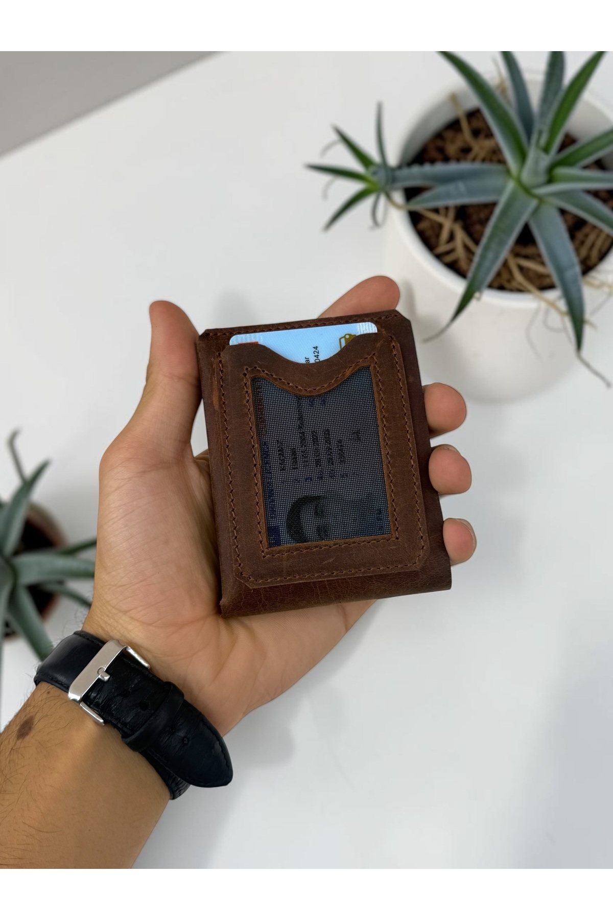 BeeBlack %100 Hakiki Deri CLARK Model Erkek Cüzdan - Mıknatıslı Şık Minimalist Cüzdan görsel 2