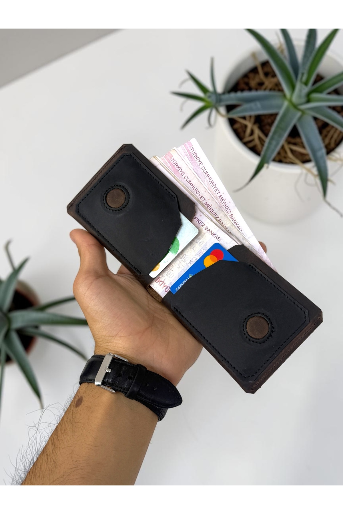 BeeBlack %100 Hakiki Deri CLARK Model Erkek Cüzdan - Mıknatıslı Şık Minimalist Cüzdan görsel 3