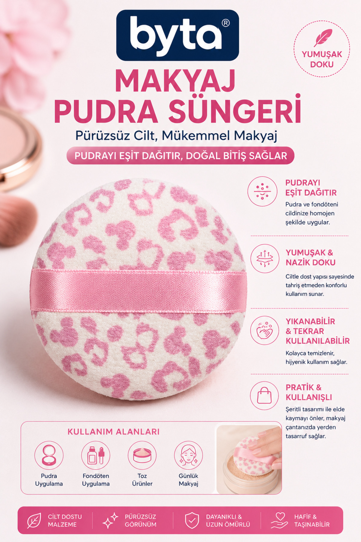 Parmak Bantlı Makyaj Pudra Süngeri – Yuvarlak Yumuşak Dokulu Pudra Uygulama Süngeri — BYTA-AYK-031