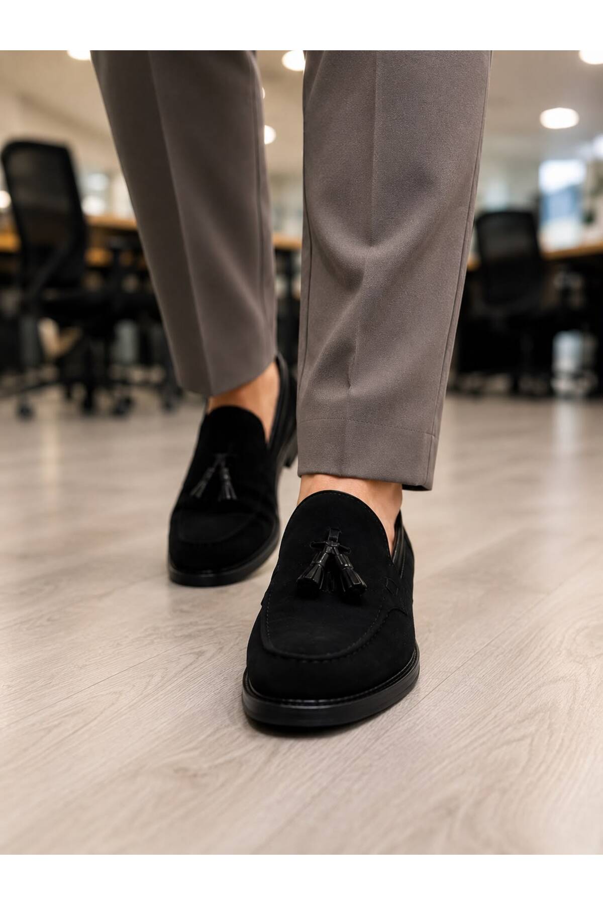 ROYSHOES Corcik Siyah Süet-Rugan Püsküllü Klasik Erkek Kundura Ayakkabı
