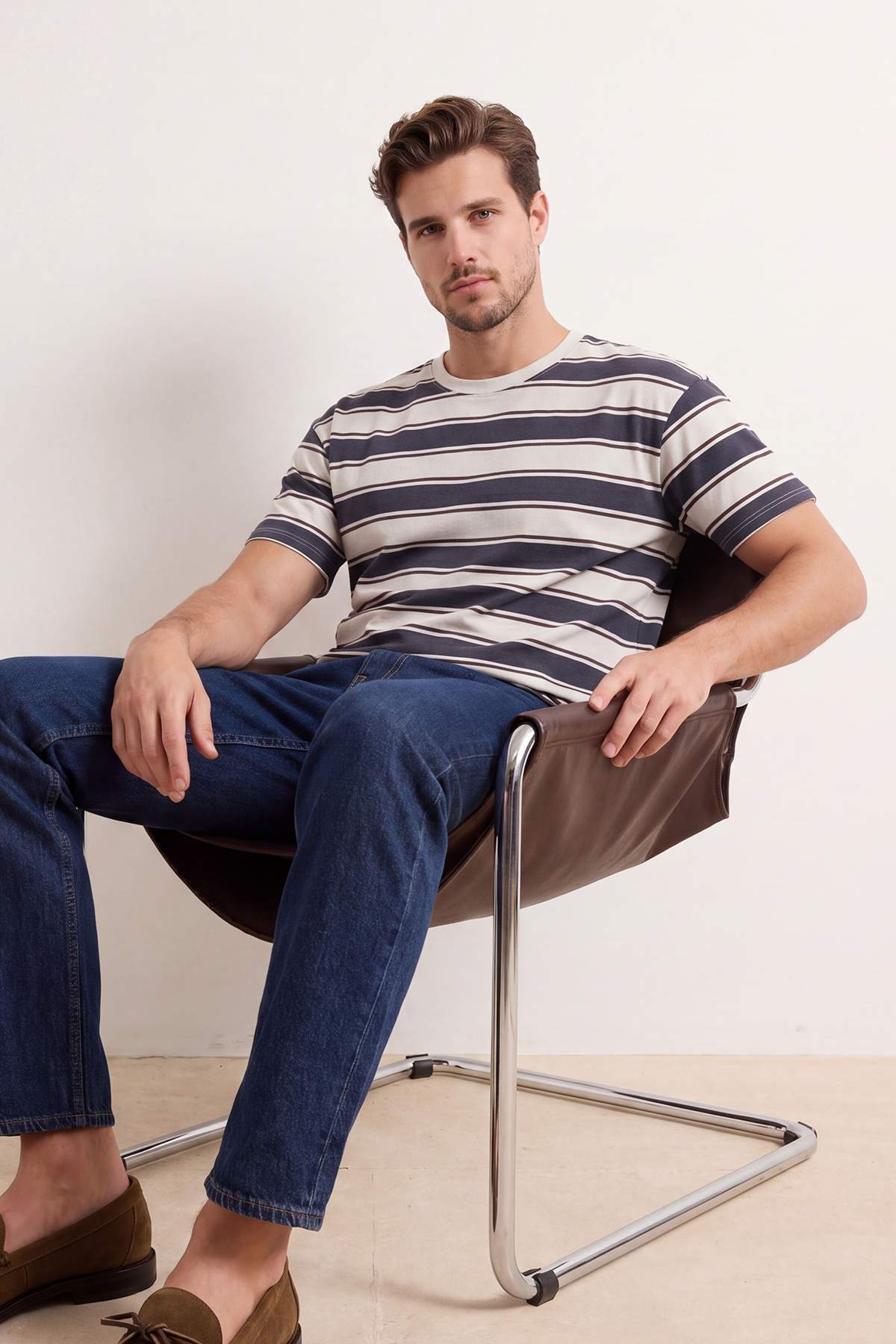 Trendyolmilla Man Çok Renkli Oversize/Geniş Kesim Çizgili T-Shirt TMNSS26TS00062