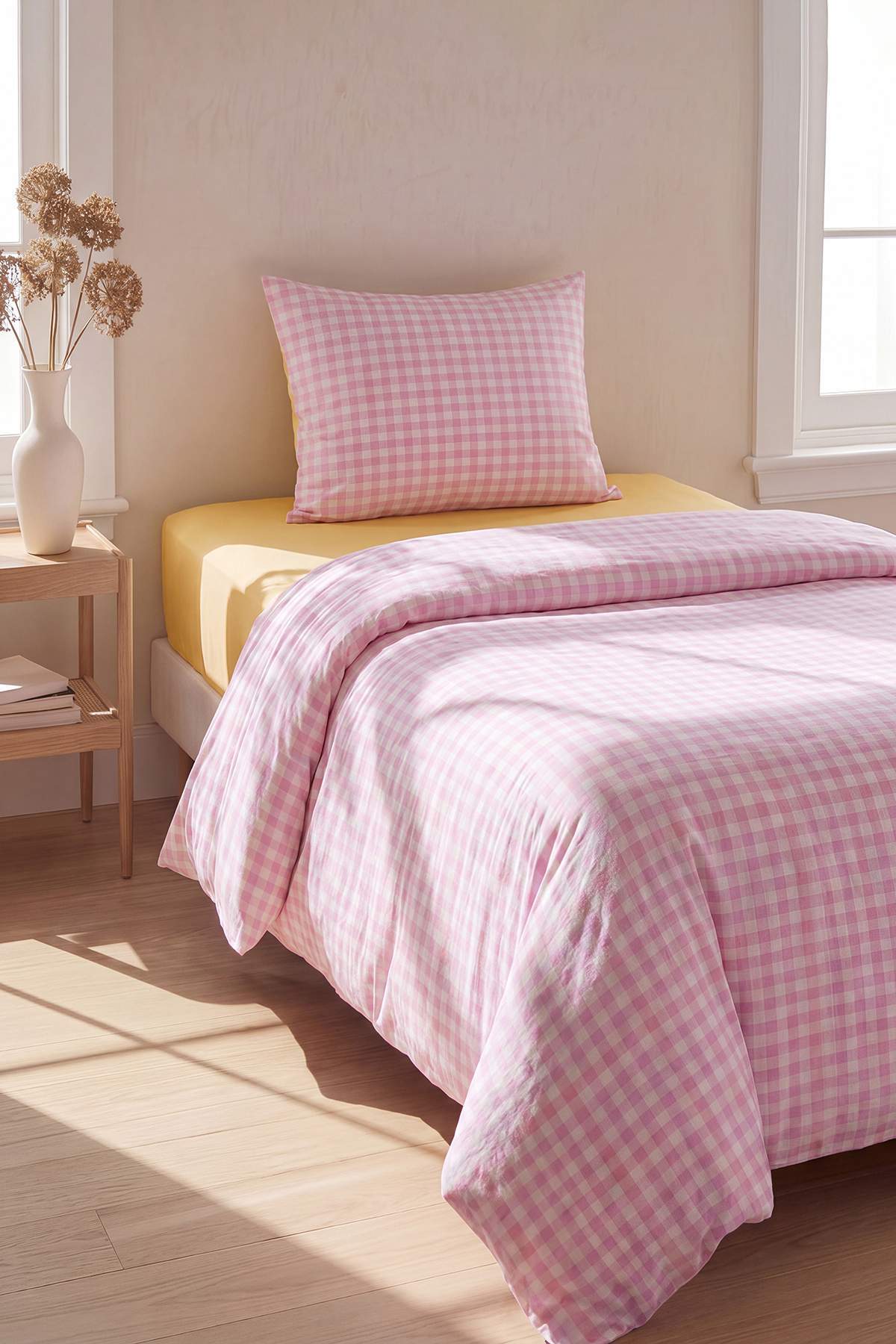 Trendyol Home Single Gingham Patterned Elastic Sheet Duvet Cover Set 160X220Cm Tphss25Tkn00001