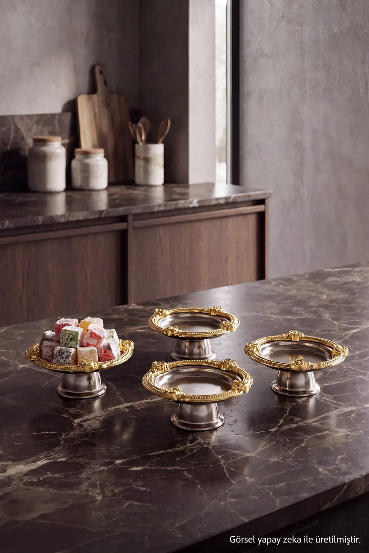 Trendyol Home 4-Piece Gold Edged Detailed Turkish Delight Bowl Set (Diameter:6Cm Height:3.5 cm)Tphaw27Tbk00004
