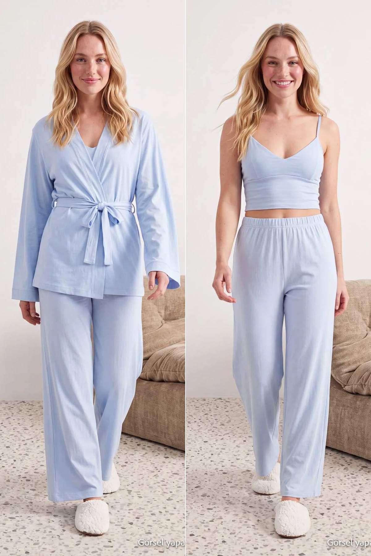 Trendyol Collection Light Blue 3-Piece Viscose Knitted Pajamas Set Thmaw27Pt00003