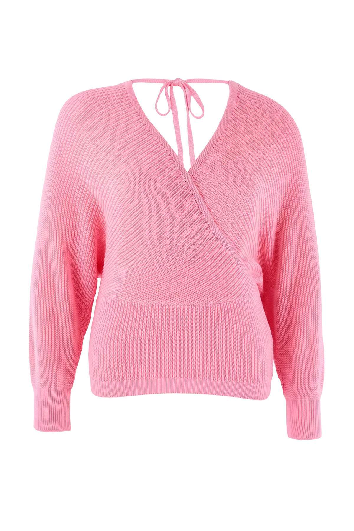 Trendyolmilla Curve Pembe Kruvaze Kapamalı Arkası Bağlamalı Triko Kazak TBBAW23AN00040