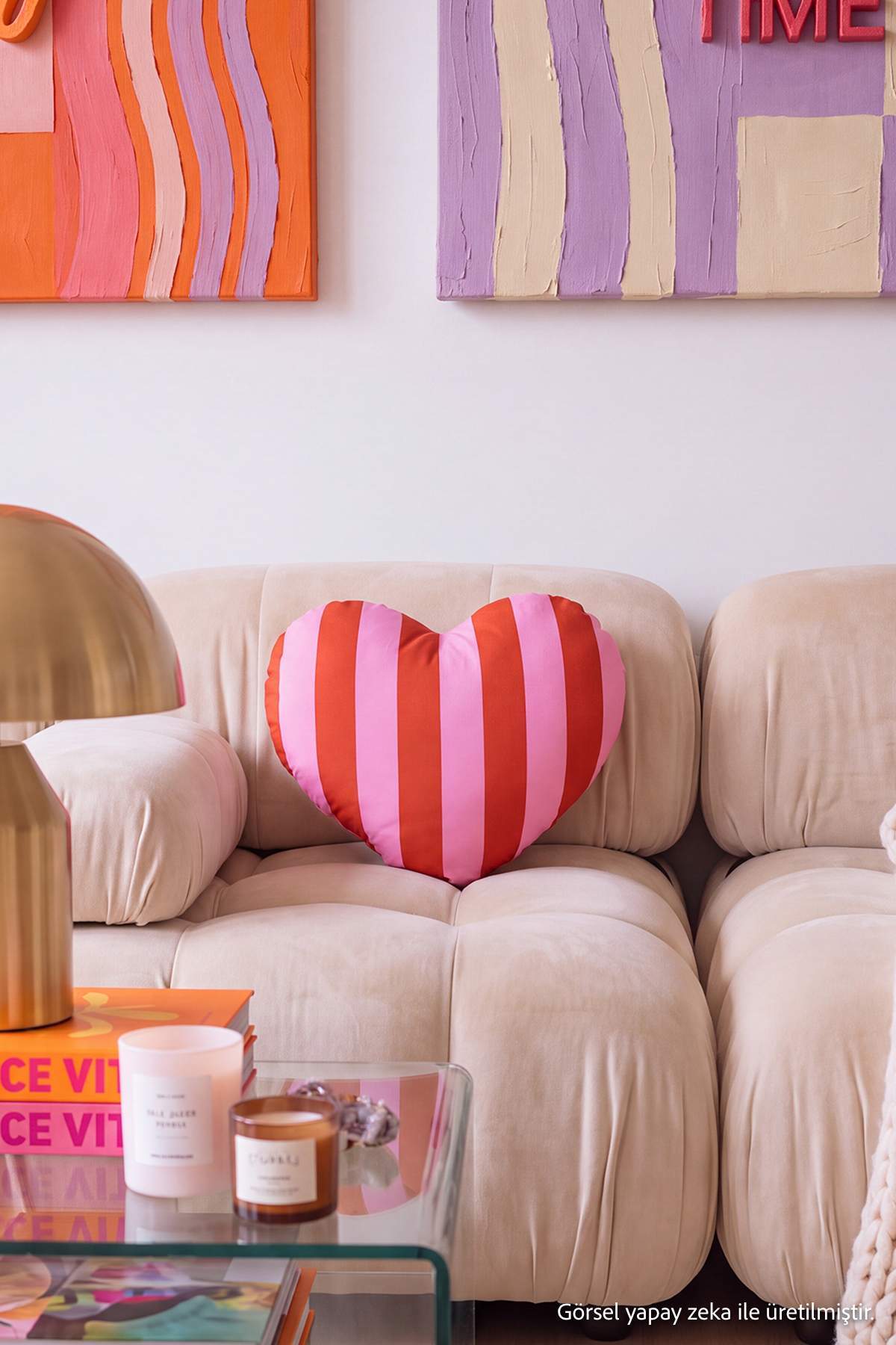 Trendyol Home Heart Shaped Striped Filled Throw Pillow Tphaw27Kkk00001