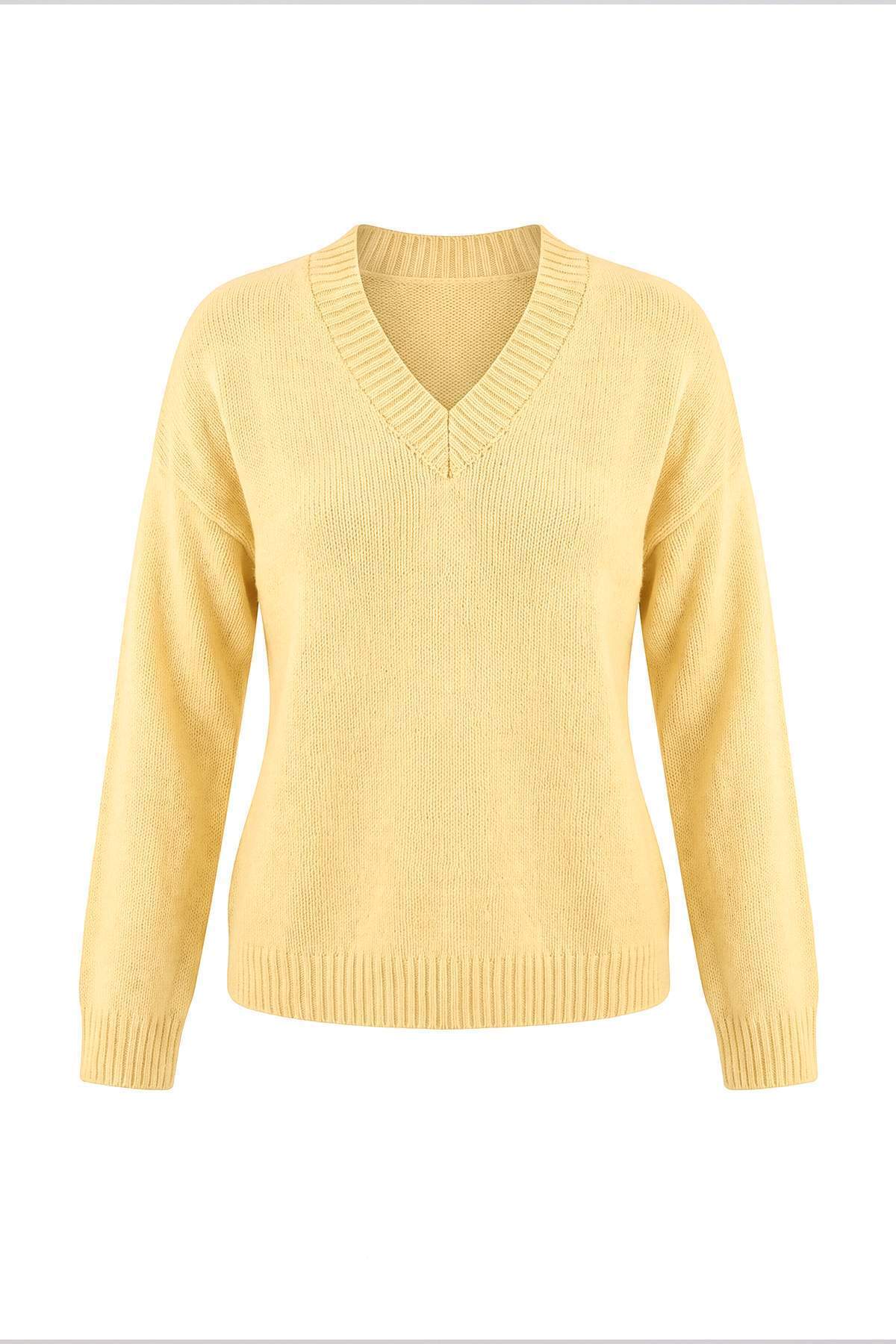 Trendyolmilla Wardrobe Essentials Sarı Basic Geniş Kalıp Yumuşak Dokulu T Triko Kazak TWOAW26KZ00091