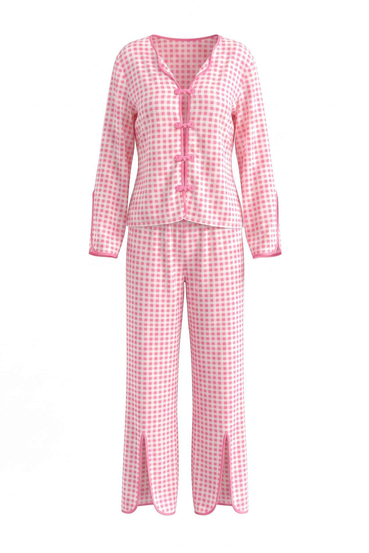 Trendyol Collection Pink Plaid / Checkered Shally Woven Pajama Set Thmaw27Pt00060