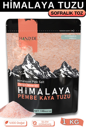 Hanzade Bitkisel Pembe Himalaya Tuzu Toz 1 Kg (Öğütülmüş Sofralık)