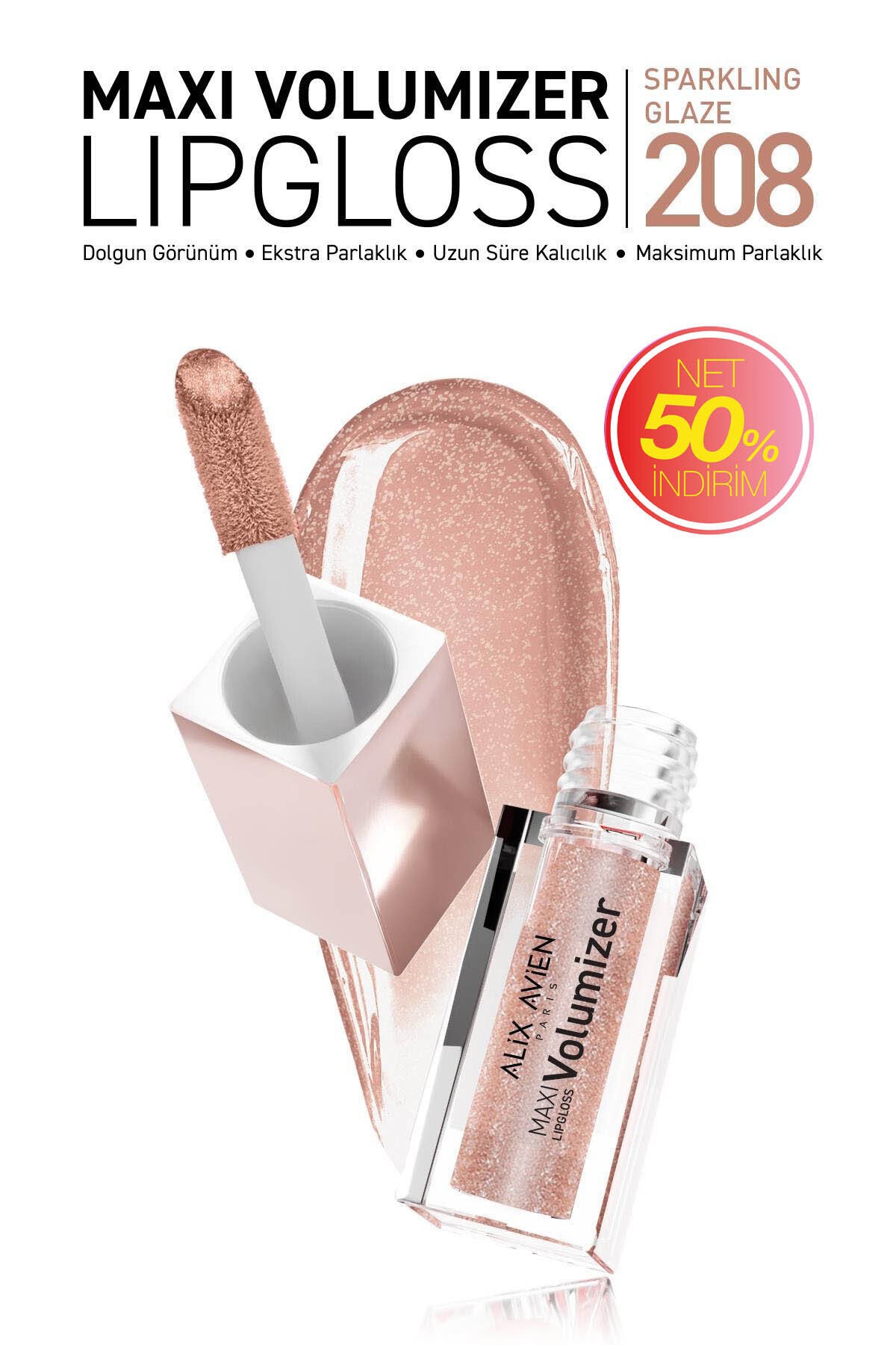 Alix Avien Maxivolumizer Lipgloss 208 - Sparkling Glaze - Kalıcı ve Nemlendirici Ruj - Dolgunlaştırıcı Etki - Fiyatı, Yorumları