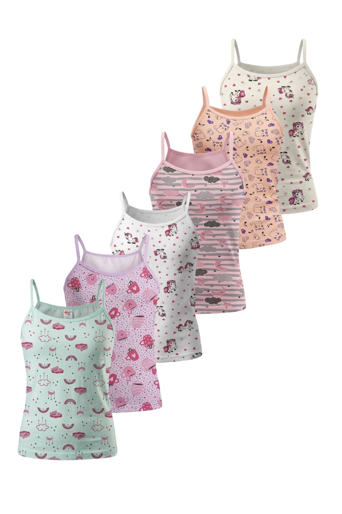 Girl Strap Patterned Singlet 6-Pack Cotton Production