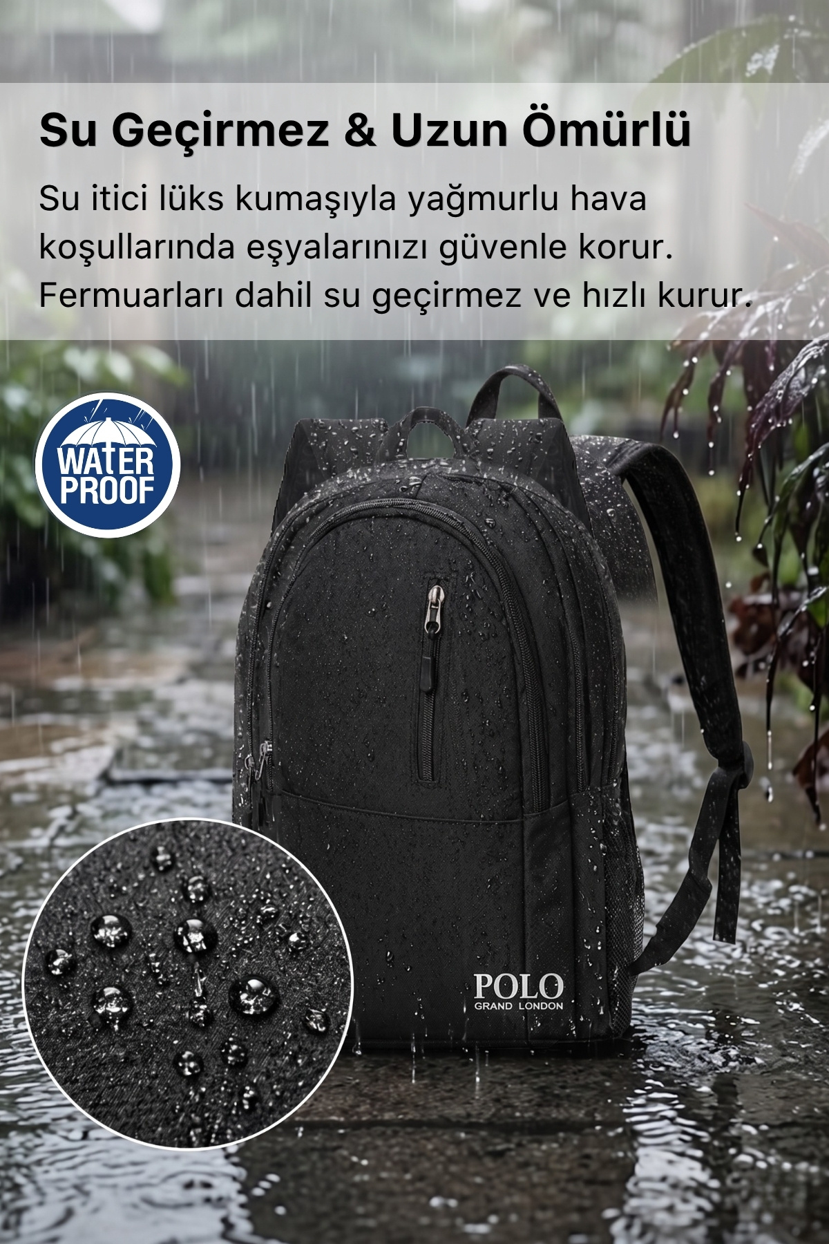 POLOGRAND London Orijinal Unisex Çok Gözlü Su Geçirmez Spor Kurs Laptop Gezi Seyahat Ve Günlük Kullanım Sırt Çantası