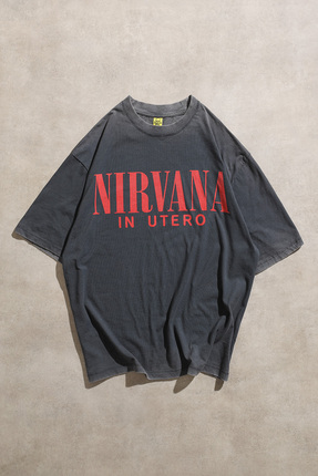 Overdrive Nirvana In Utero Anjelofer Baskılı Vintage Yıkamalı Gri Oversize Kı...